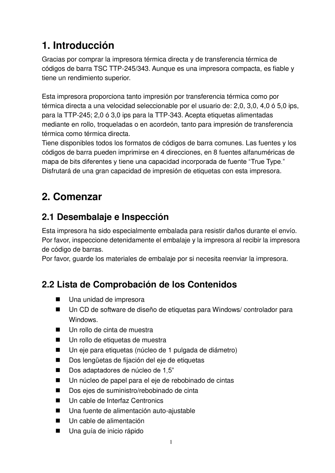 The Speaker Company TTP-245 Introducción, Comenzar, Desembalaje e Inspección, Lista de Comprobación de los Contenidos 