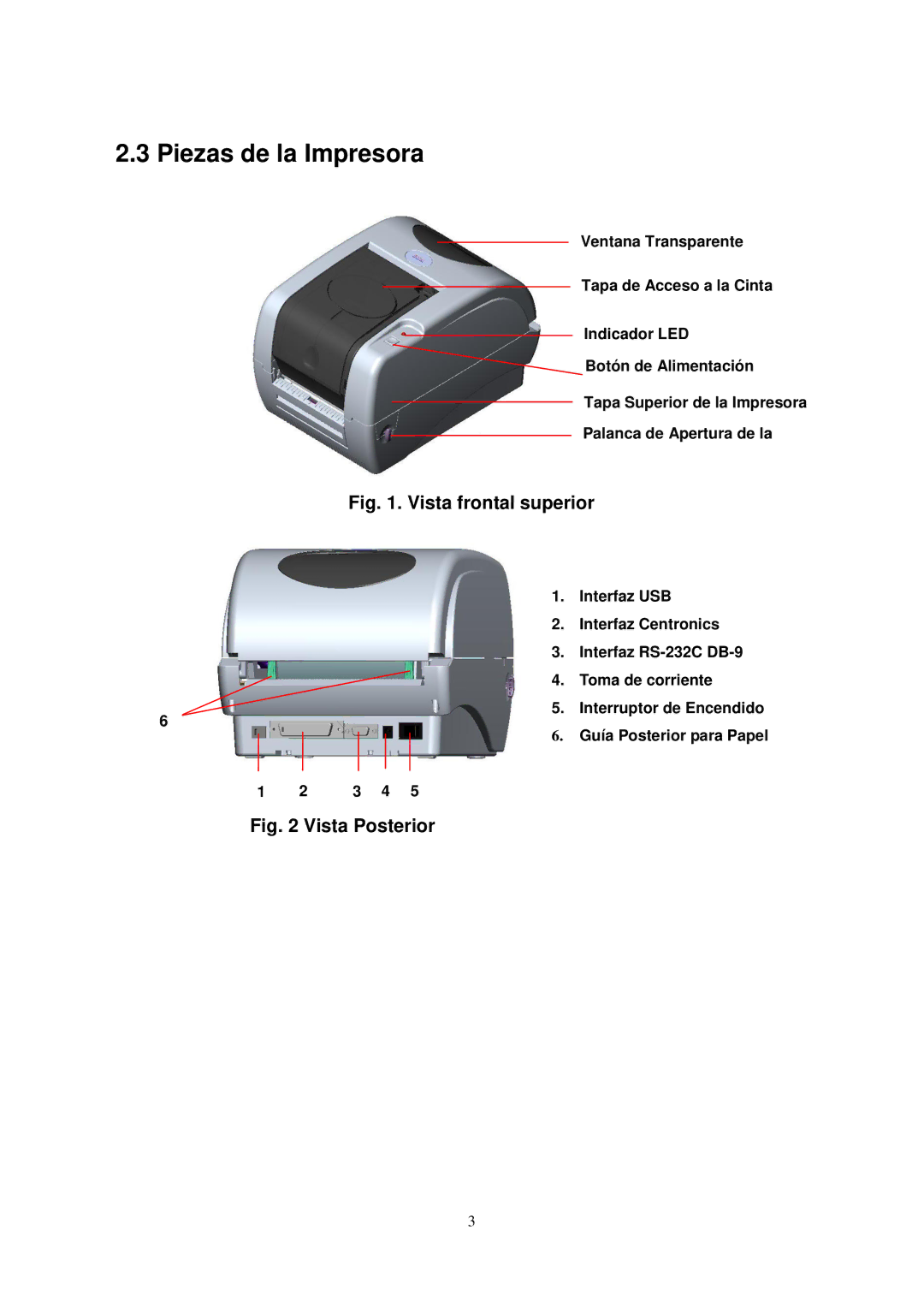 The Speaker Company TTP-245 manual Piezas de la Impresora, Vista frontal superior 