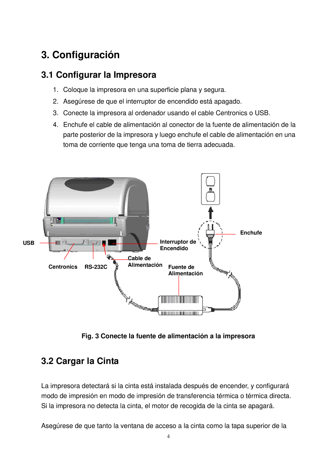 The Speaker Company TTP-245 manual Configuración, Configurar la Impresora, Cargar la Cinta 