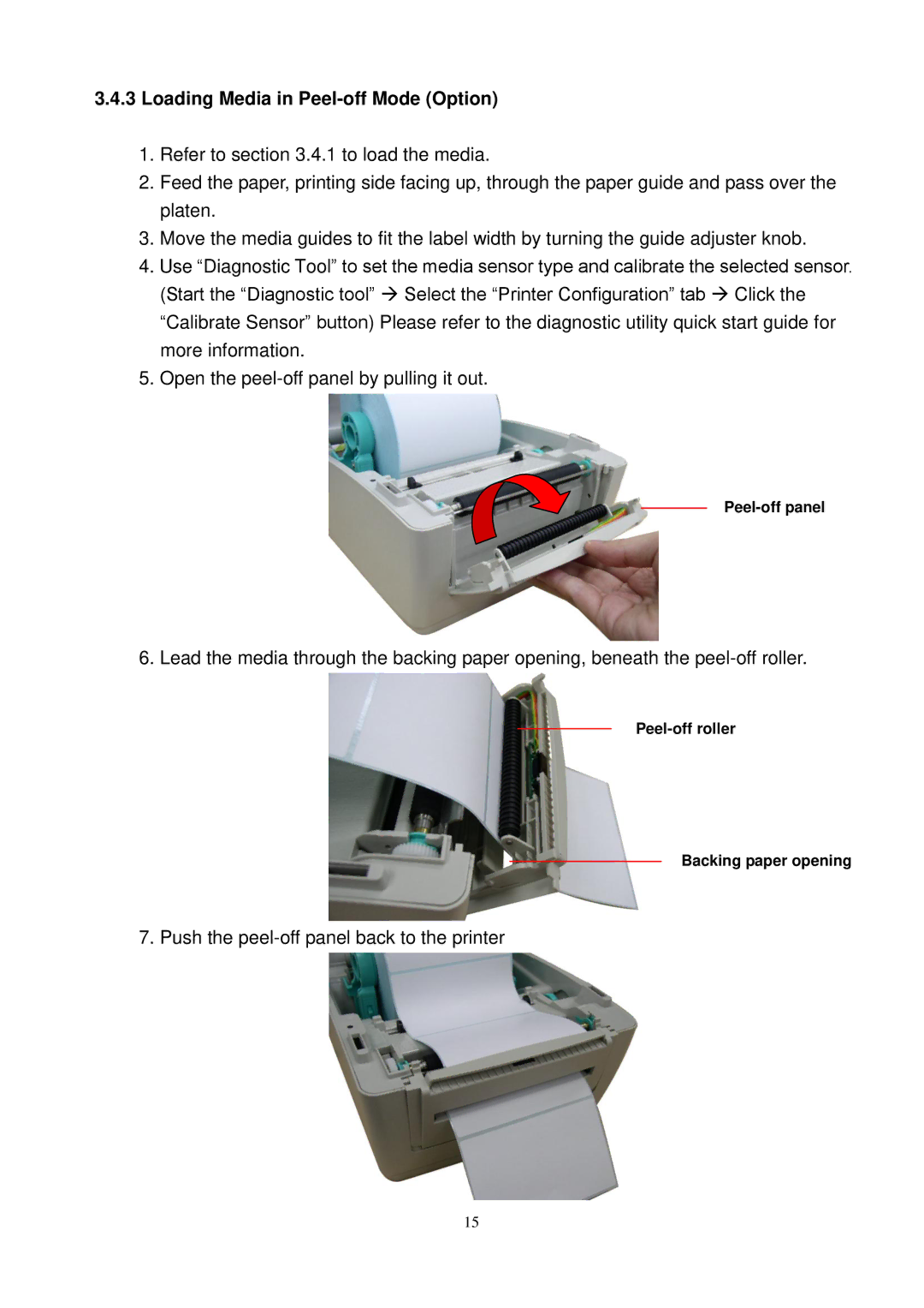 The Speaker Company TTP-245C, TTP-244CE, TTP-343C user manual Push the peel-off panel back to the printer 