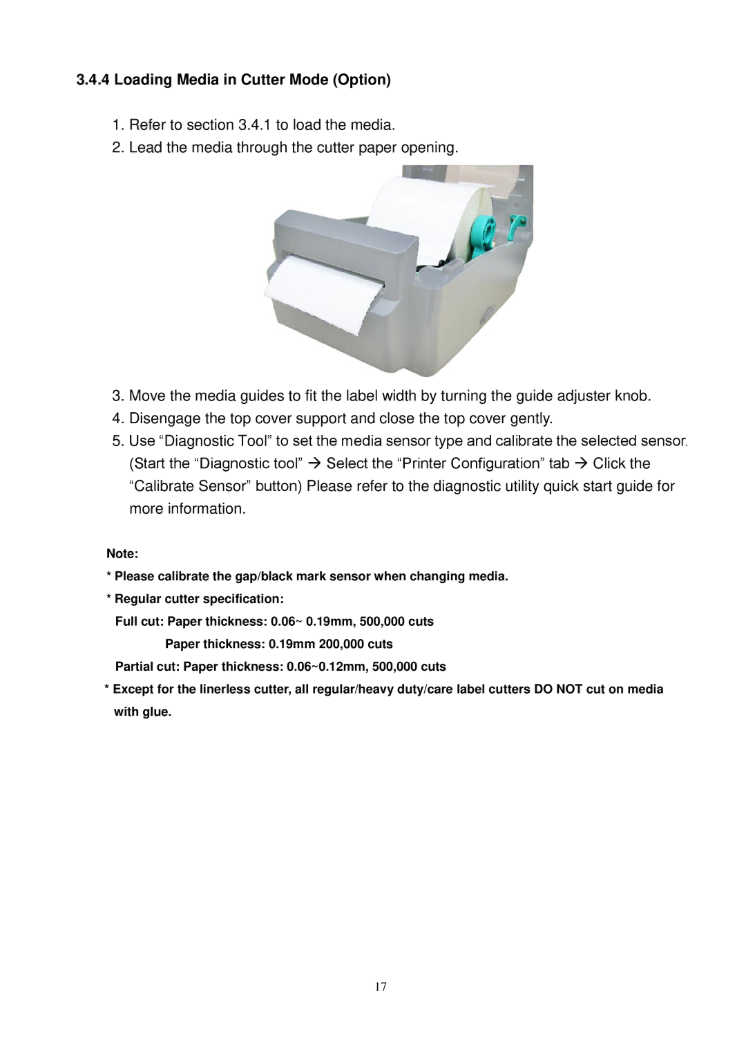 The Speaker Company TTP-343C, TTP-245C, TTP-244CE user manual Loading Media in Cutter Mode Option 