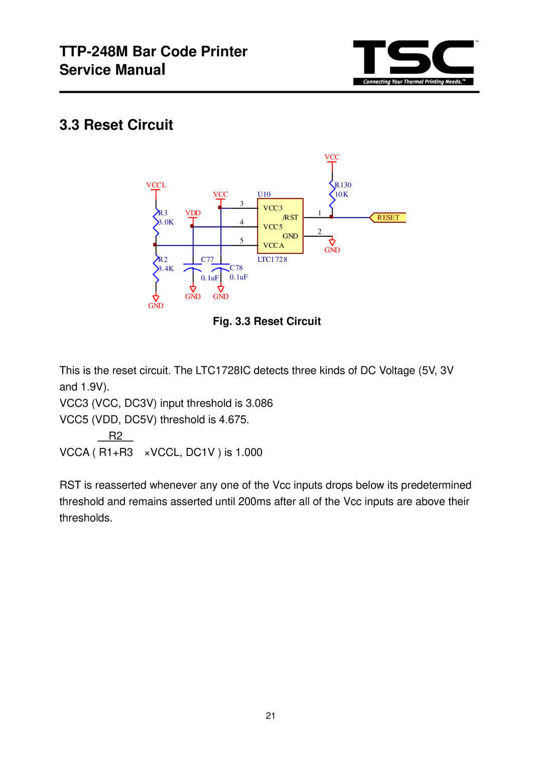 The Speaker Company TTP 248M service manual TTP-248M Bar Code Printer Reset Circuit 