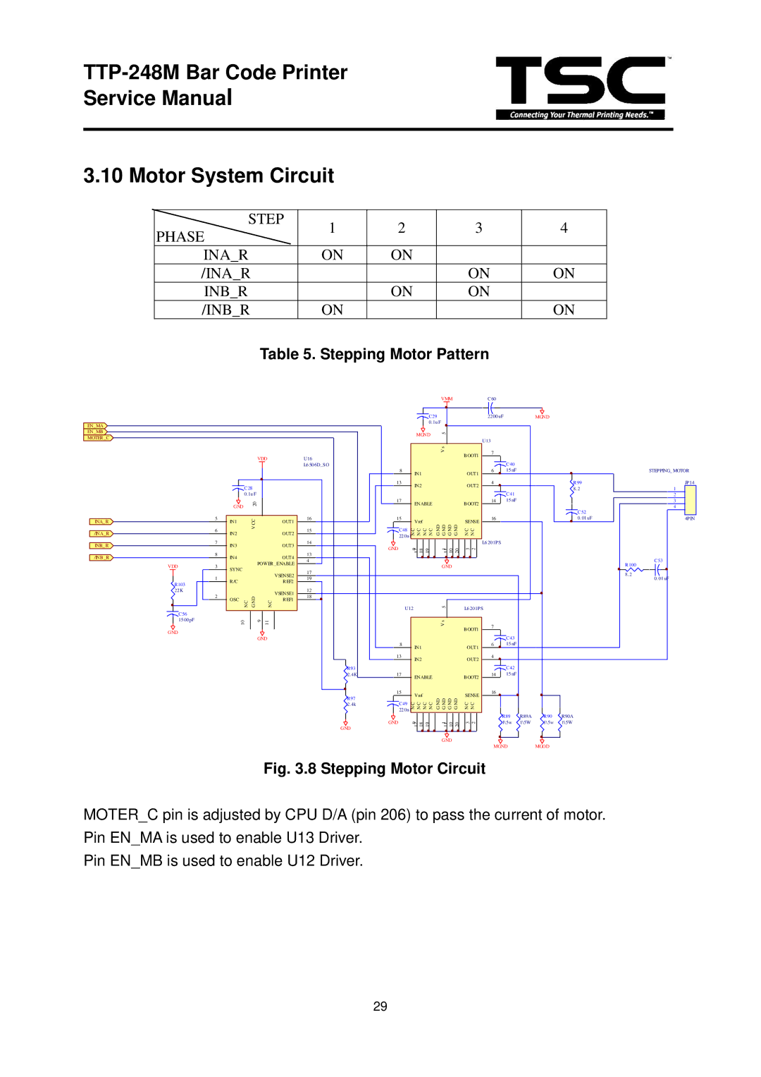 The Speaker Company TTP 248M service manual Motor System Circuit, Stepping Motor Pattern 