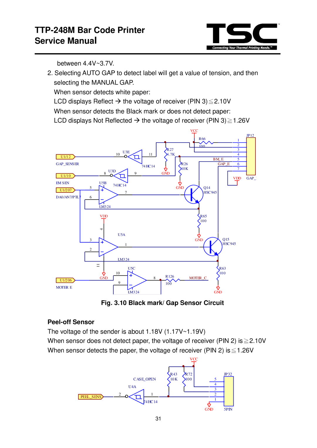 The Speaker Company TTP 248M service manual Black mark/ Gap Sensor Circuit Peel-off Sensor 