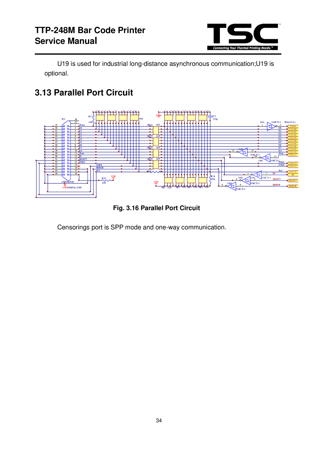 The Speaker Company TTP 248M service manual Parallel Port Circuit, Vdd 