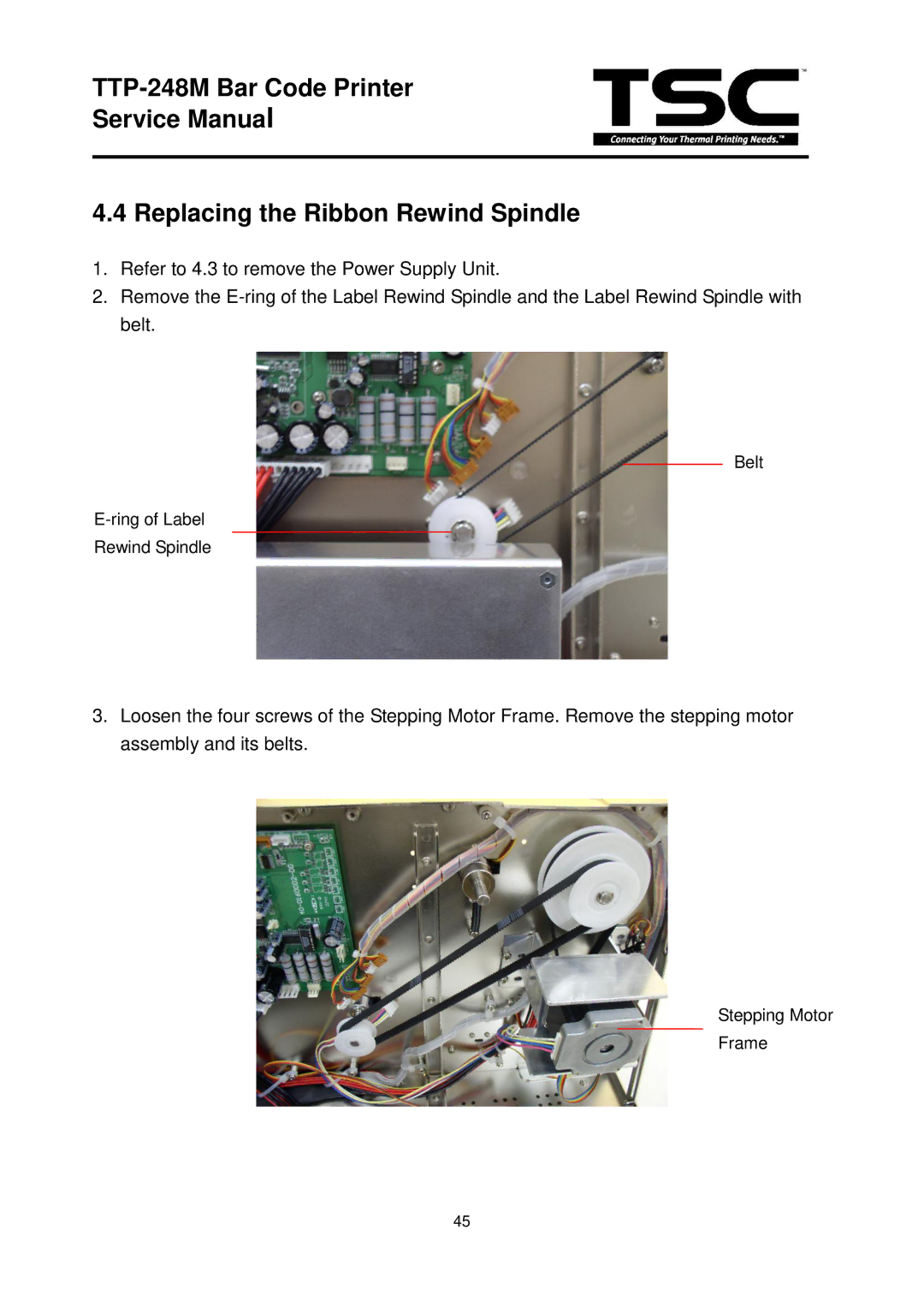 The Speaker Company TTP 248M service manual Belt Ring of Label Rewind Spindle 