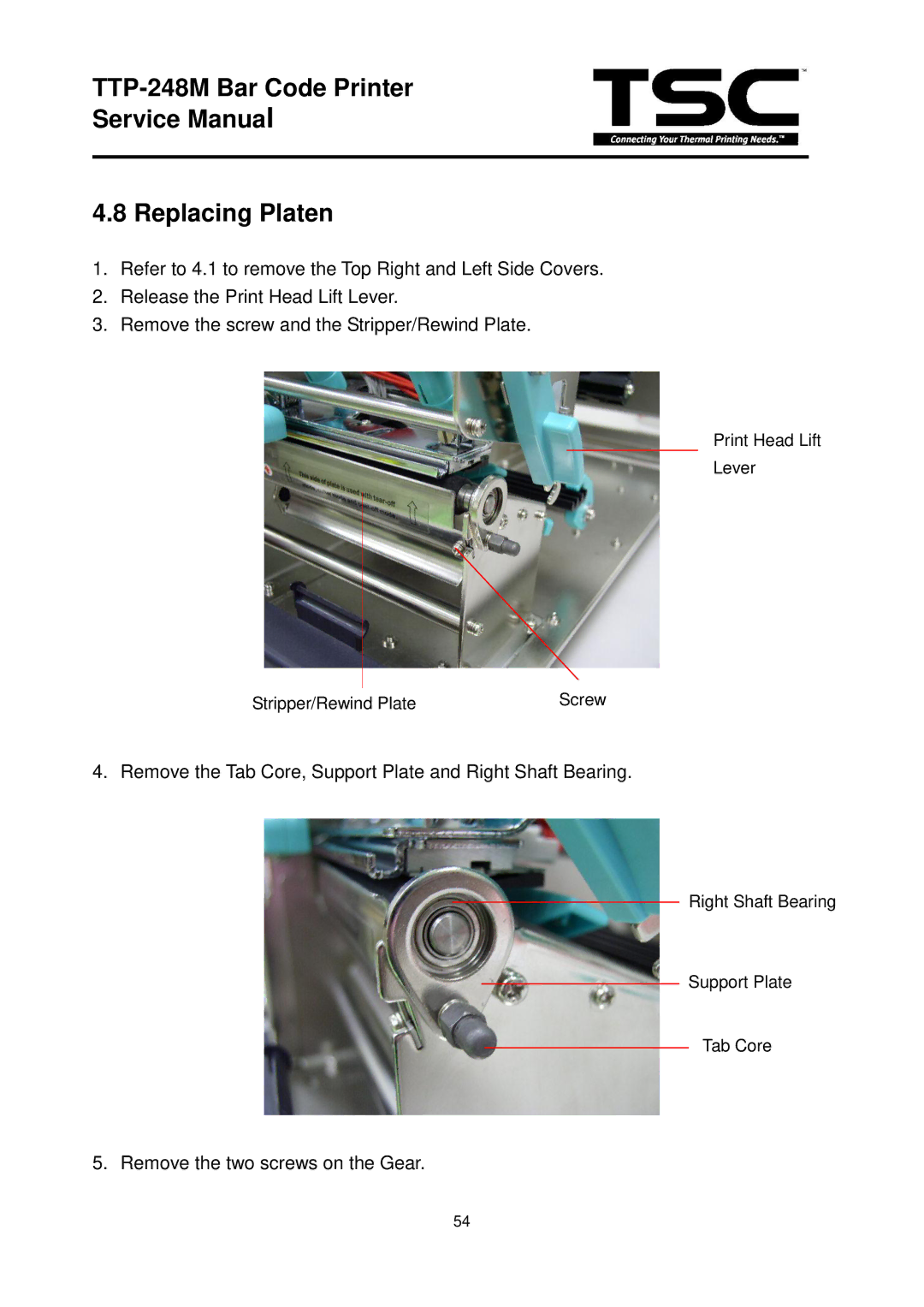 The Speaker Company TTP 248M service manual TTP-248M Bar Code Printer Replacing Platen 