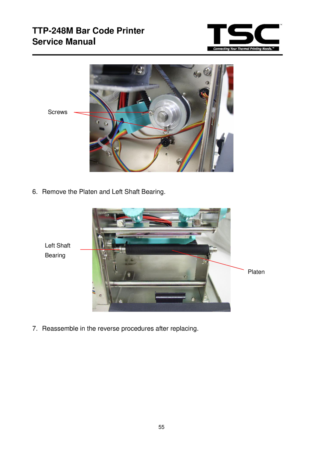 The Speaker Company TTP 248M service manual Remove the Platen and Left Shaft Bearing 