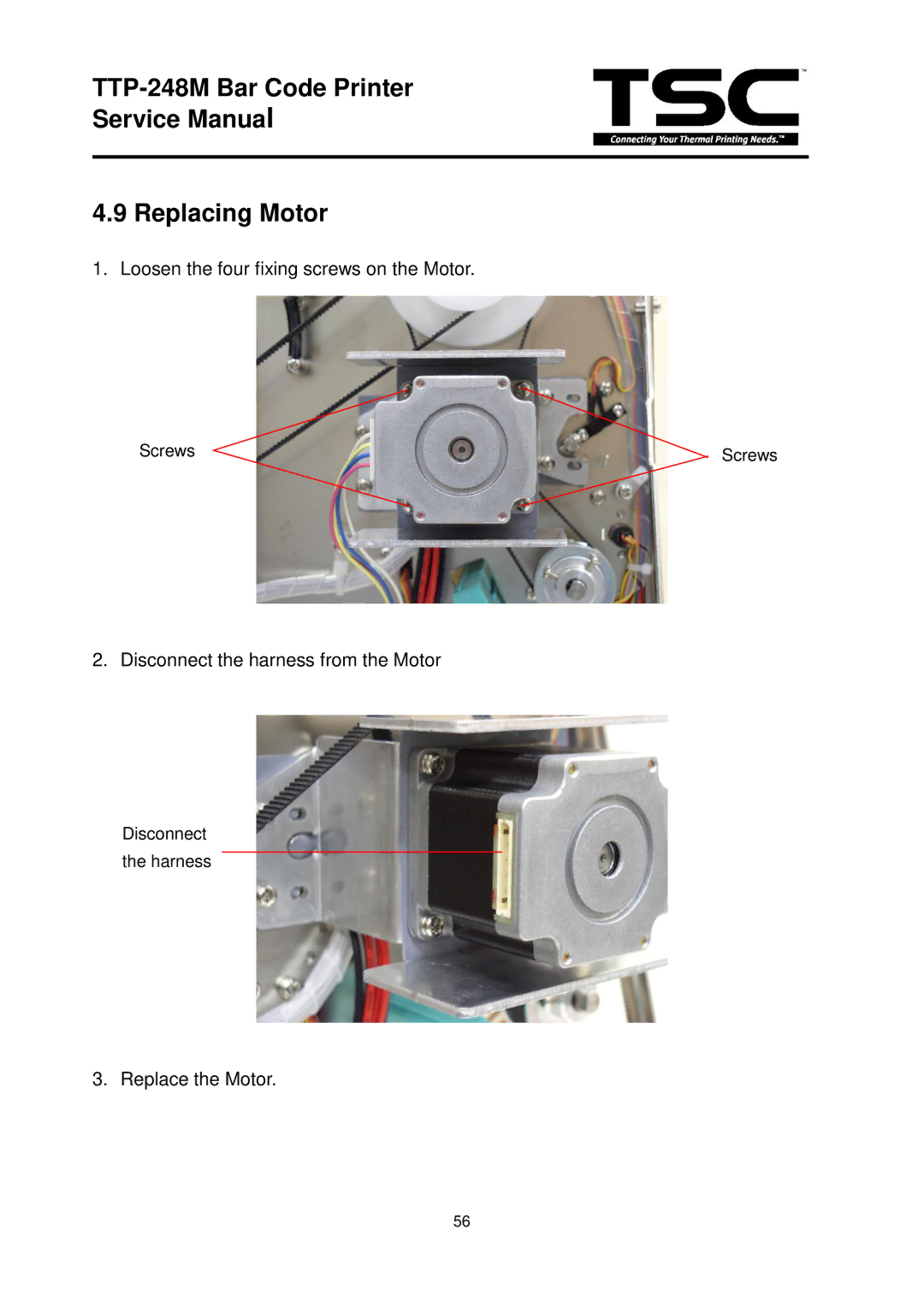 The Speaker Company TTP 248M service manual TTP-248M Bar Code Printer Replacing Motor 