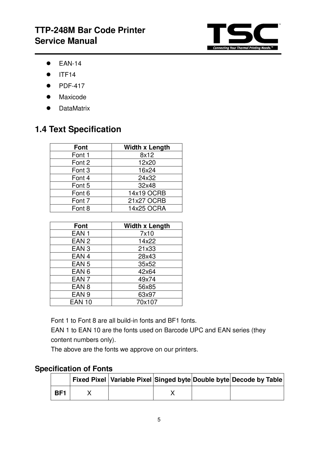 The Speaker Company TTP 248M service manual Text Specification 