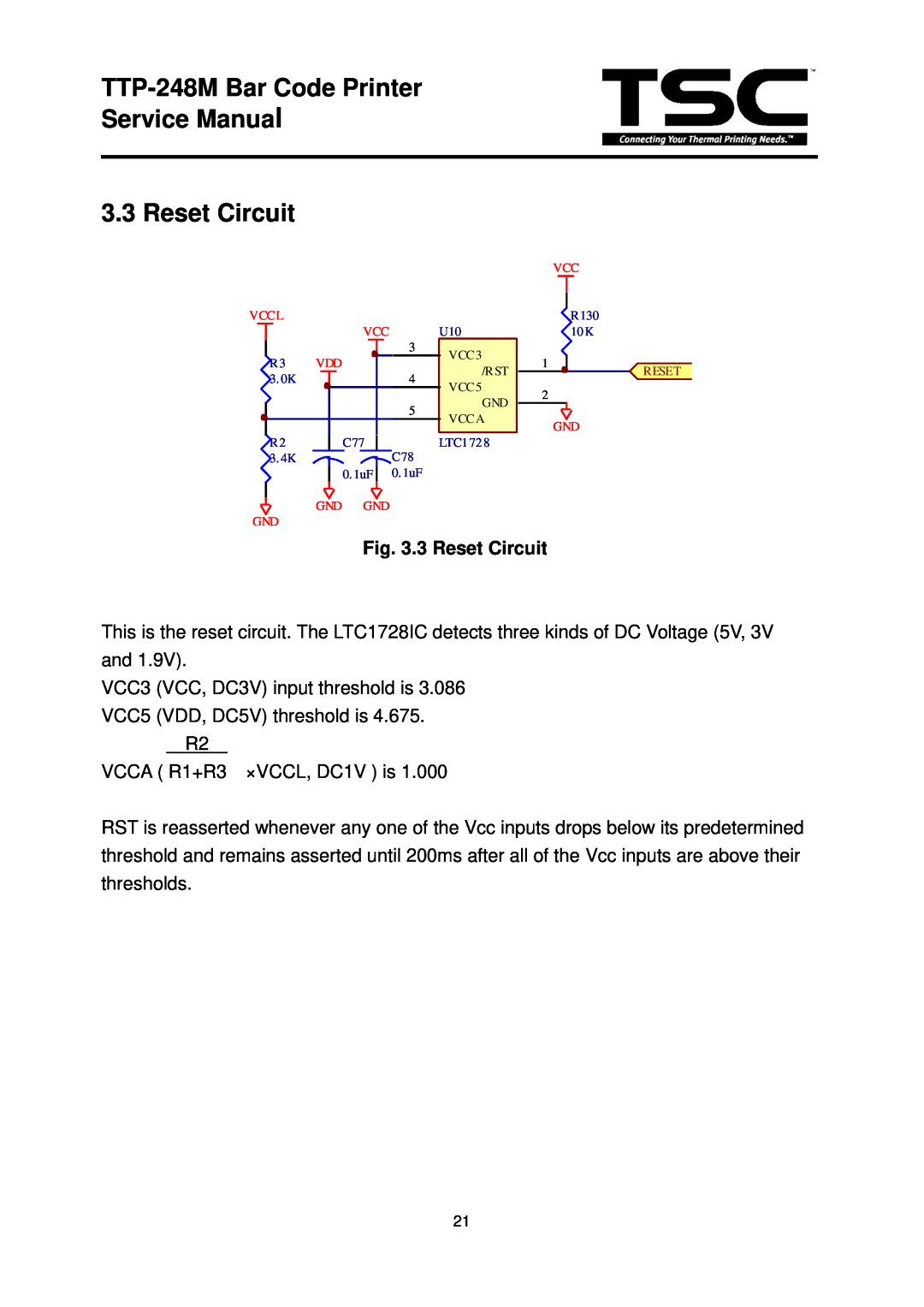 The Speaker Company TTP 248M service manual TTP-248M Bar Code Printer Service Manual 3.3 Reset Circuit 