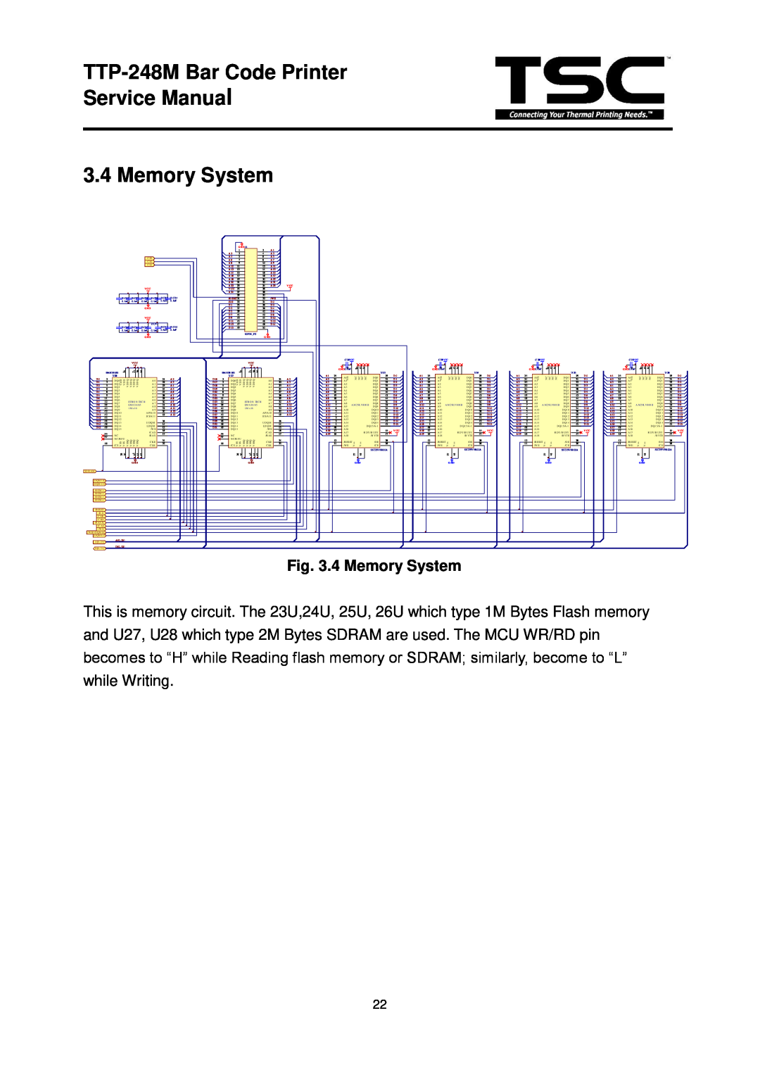 The Speaker Company TTP 248M service manual TTP-248M Bar Code Printer Service Manual 3.4 Memory System, G Nd J, V Cc 
