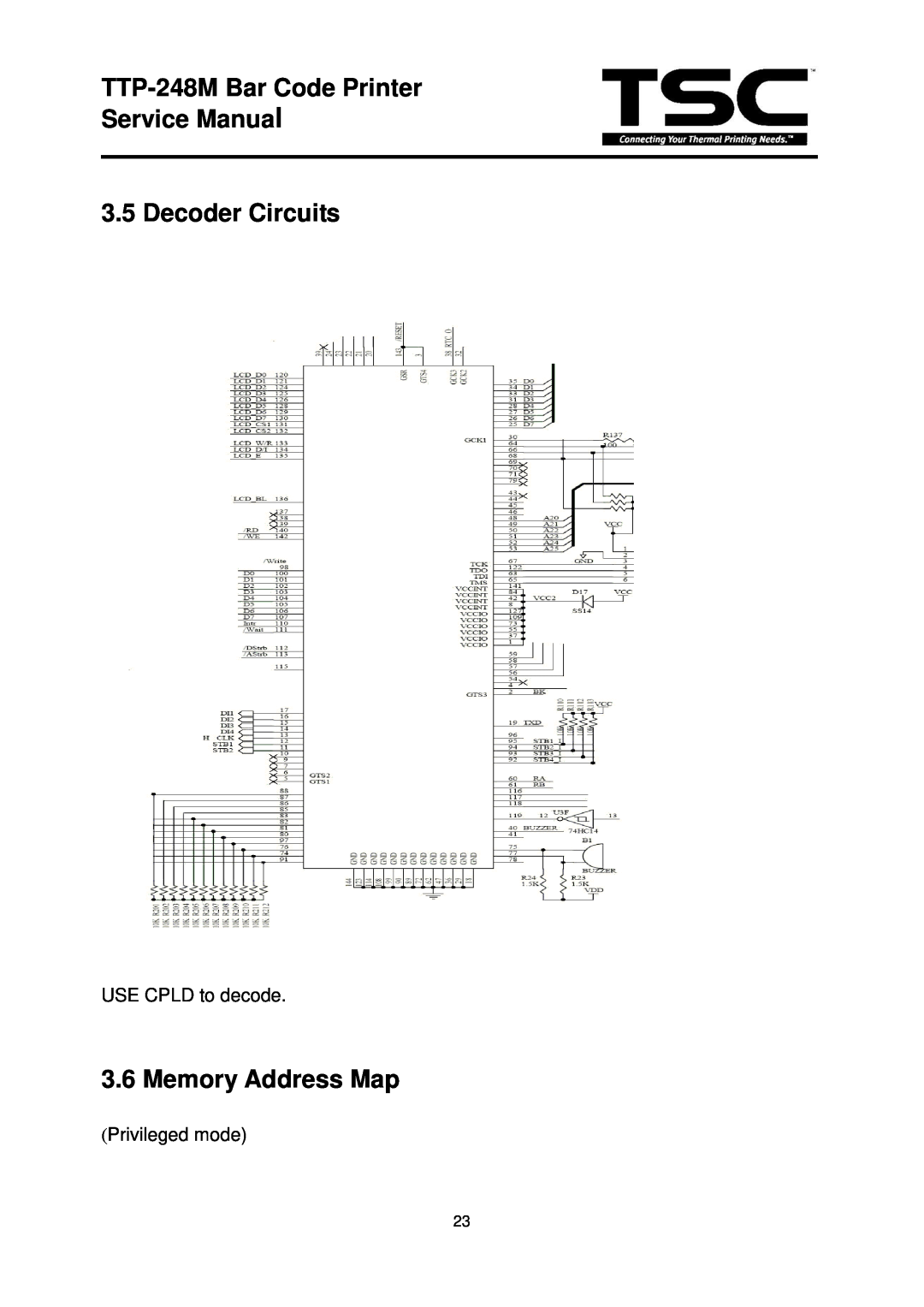 The Speaker Company TTP 248M TTP-248M Bar Code Printer Service Manual 3.5 Decoder Circuits, Memory Address Map 
