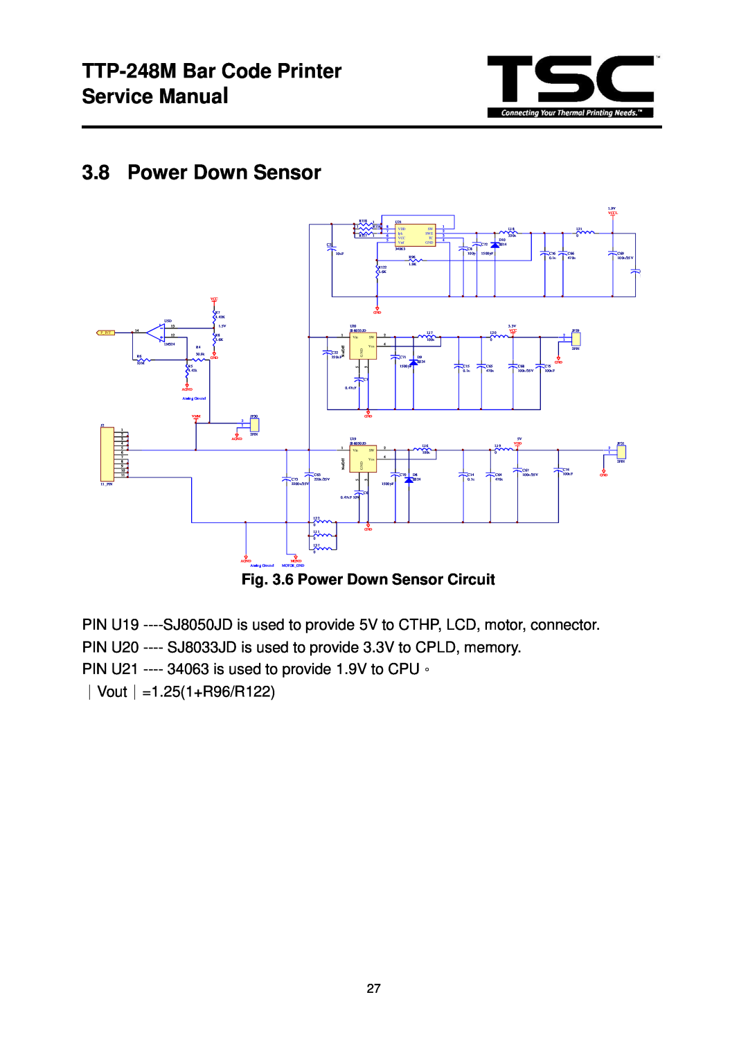 The Speaker Company TTP 248M TTP-248M Bar Code Printer Service Manual 3.8 Power Down Sensor, 6 Power Down Sensor Circuit 