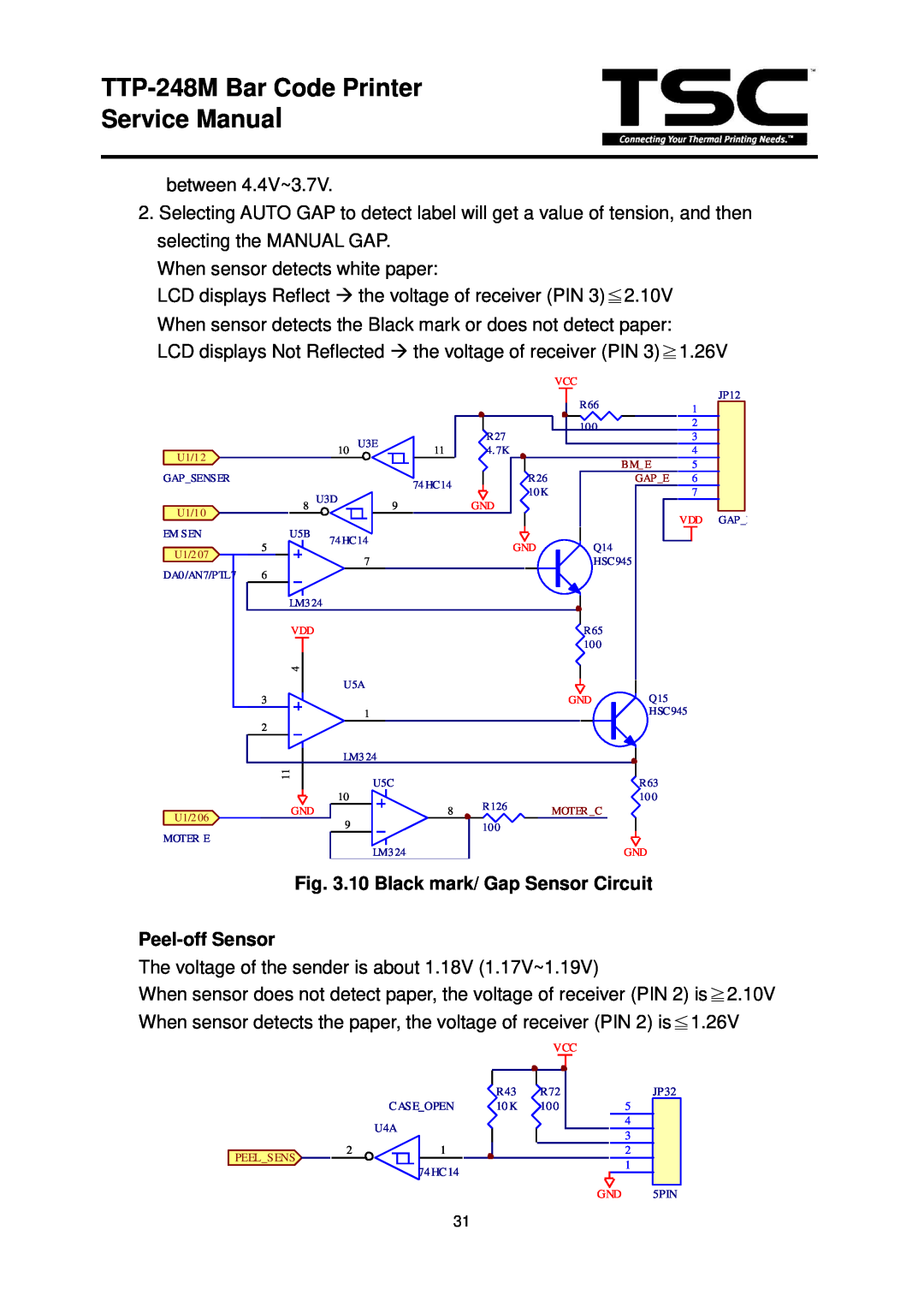 The Speaker Company TTP 248M 10 Black mark/ Gap Sensor Circuit Peel-off Sensor, TTP-248M Bar Code Printer Service Manual 