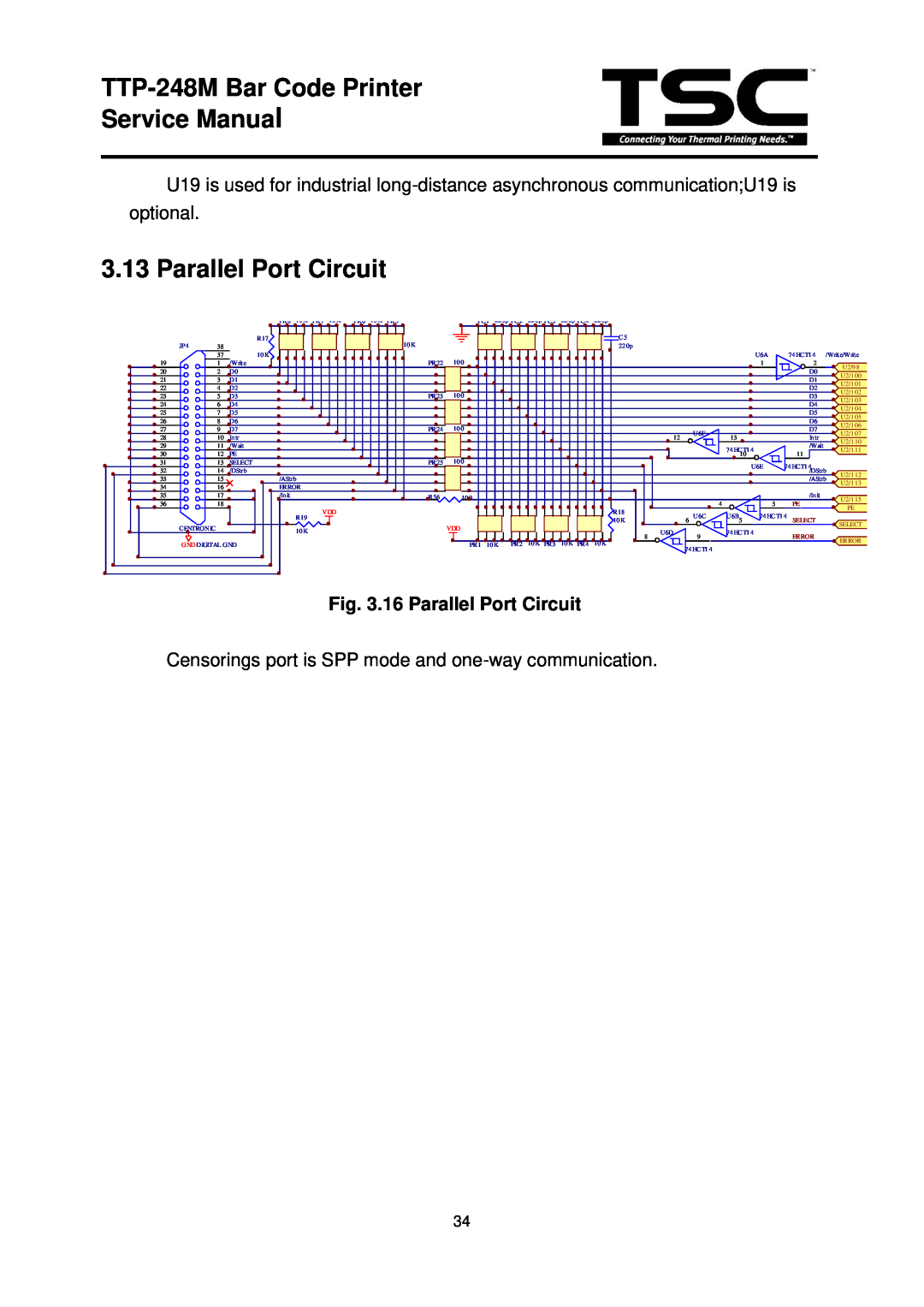 The Speaker Company TTP 248M 16 Parallel Port Circuit, TTP-248M Bar Code Printer Service Manual, Select, Error 