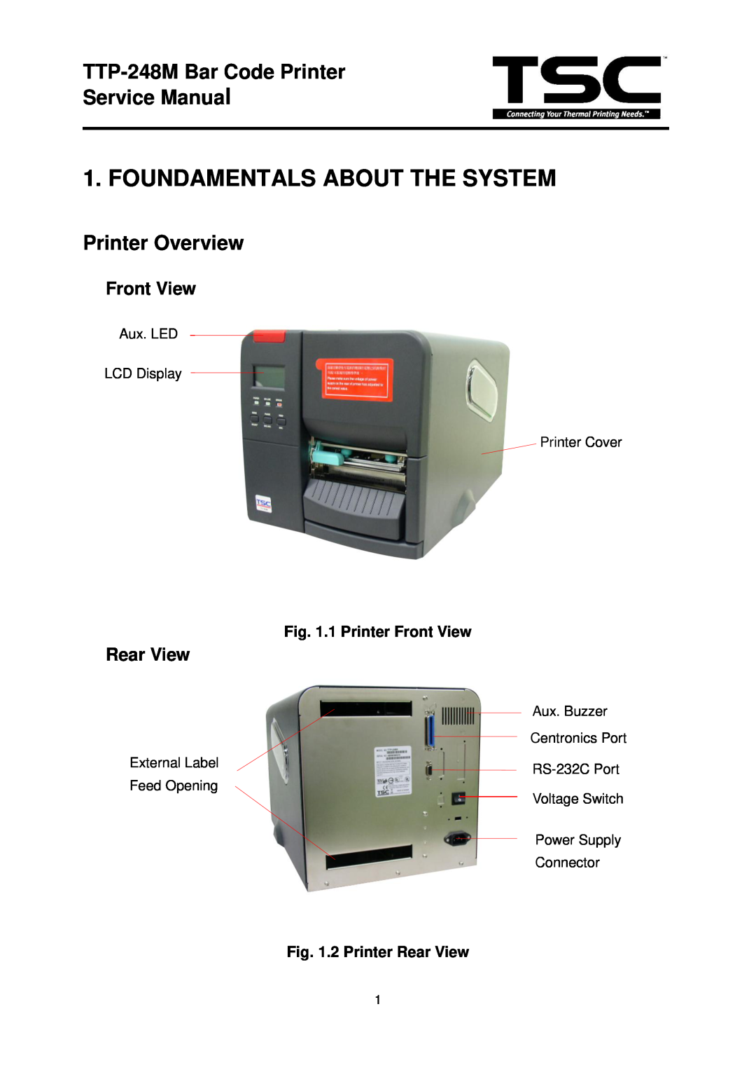 The Speaker Company TTP 248M Foundamentals About The System, TTP-248M Bar Code Printer Service Manual, Printer Overview 