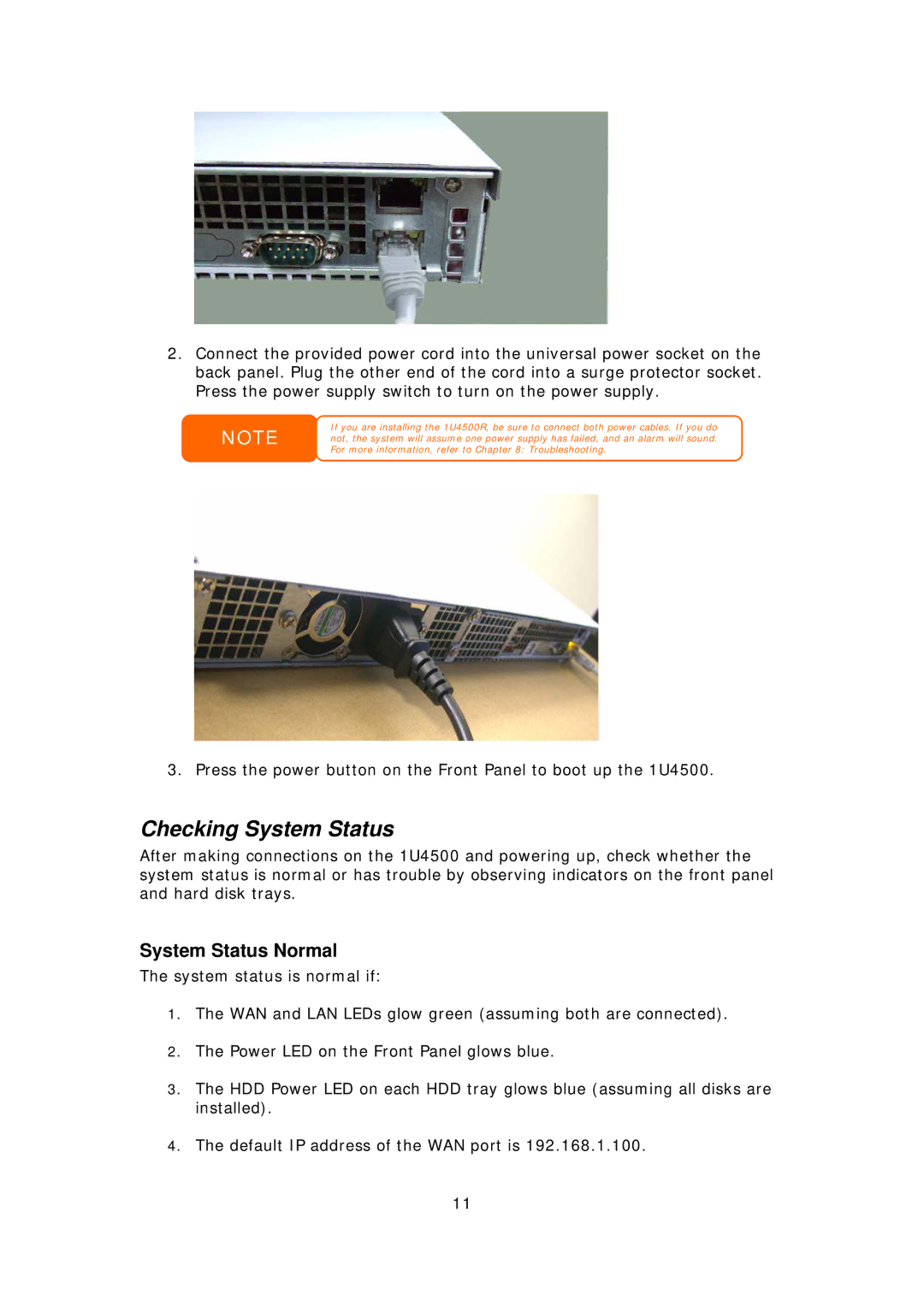 Thecus Technology 1U4500R, 1U4500S user manual Checking System Status, System Status Normal 