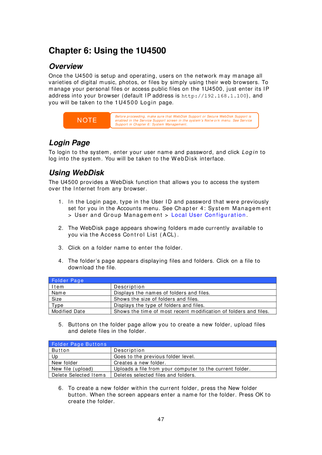 Thecus Technology 1U4500R Using the 1U4500, Login, Using WebDisk, User and Group Management Local User Configuration 