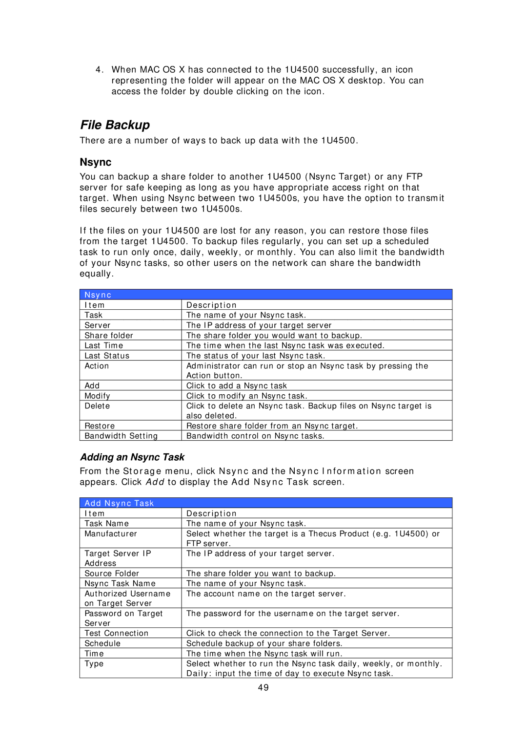 Thecus Technology 1U4500R, 1U4500S user manual File Backup, Adding an Nsync Task, Add Nsync Task 