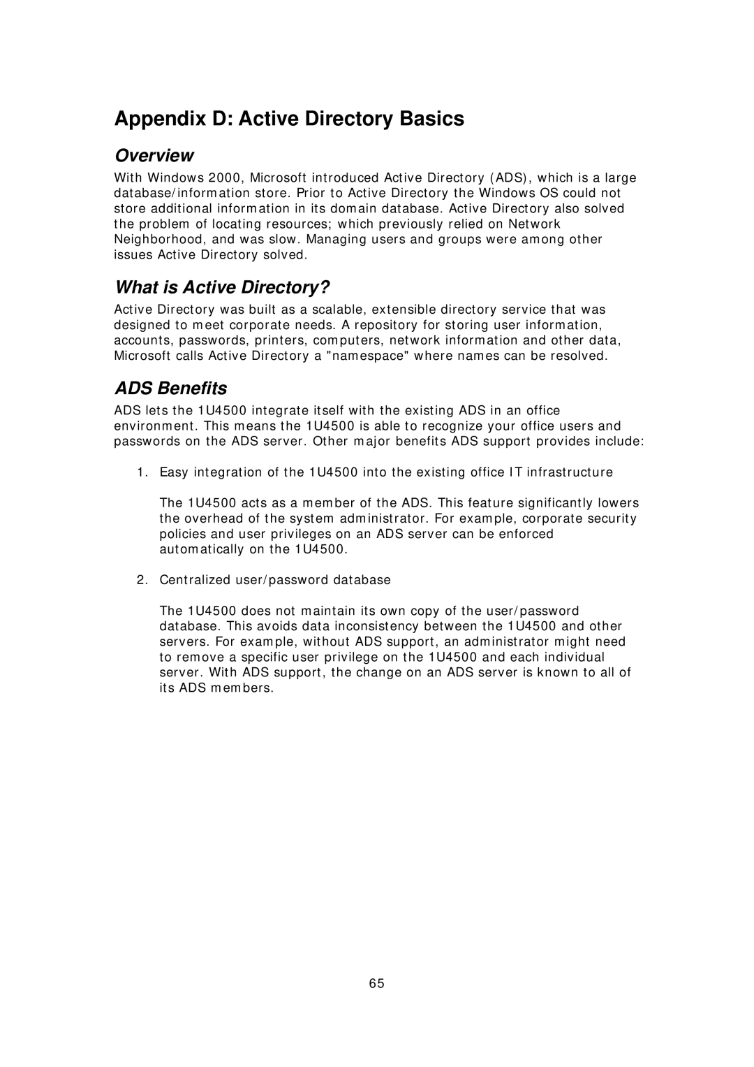 Thecus Technology 1U4500R, 1U4500S Appendix D Active Directory Basics, What is Active Directory?, ADS Benefits 