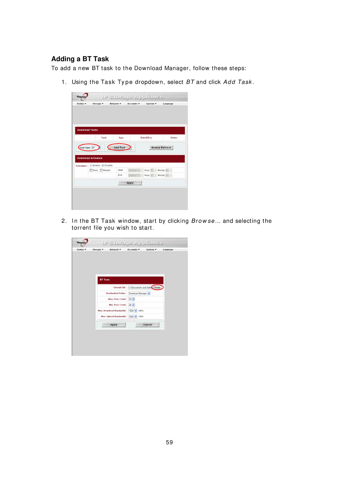 Thecus Technology M3800 manual Adding a BT Task 