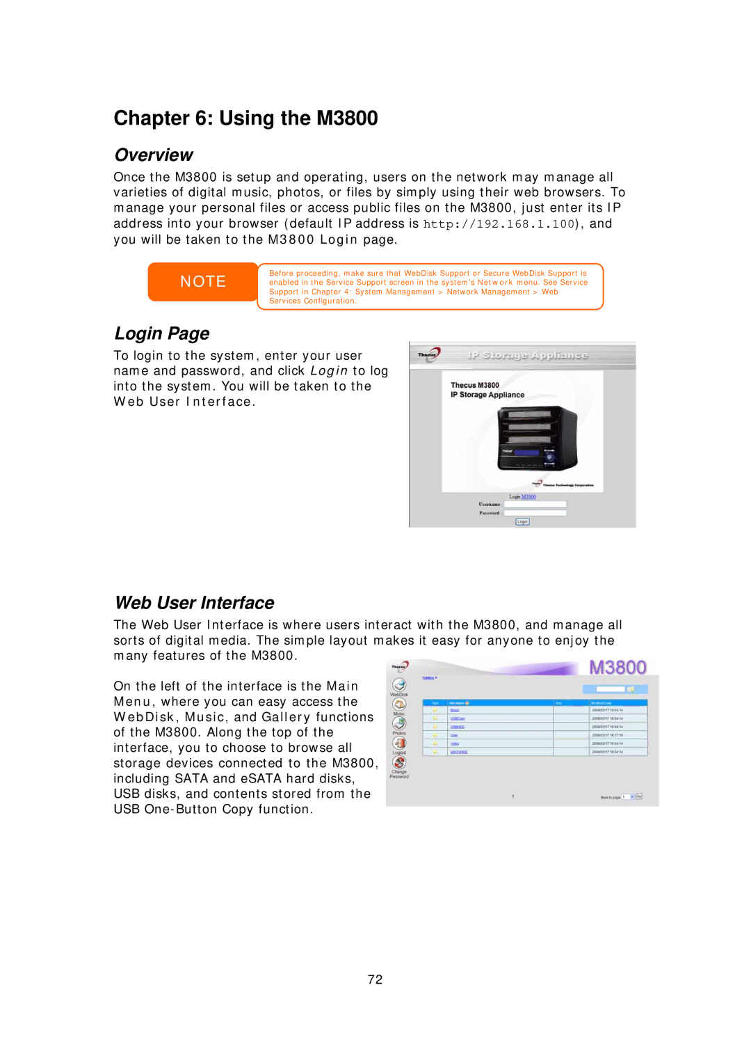 Thecus Technology manual Using the M3800, Login, Web User Interface 