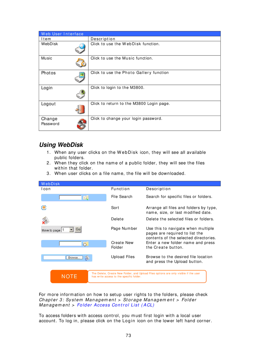 Thecus Technology M3800 manual Using WebDisk, Web User Interface 