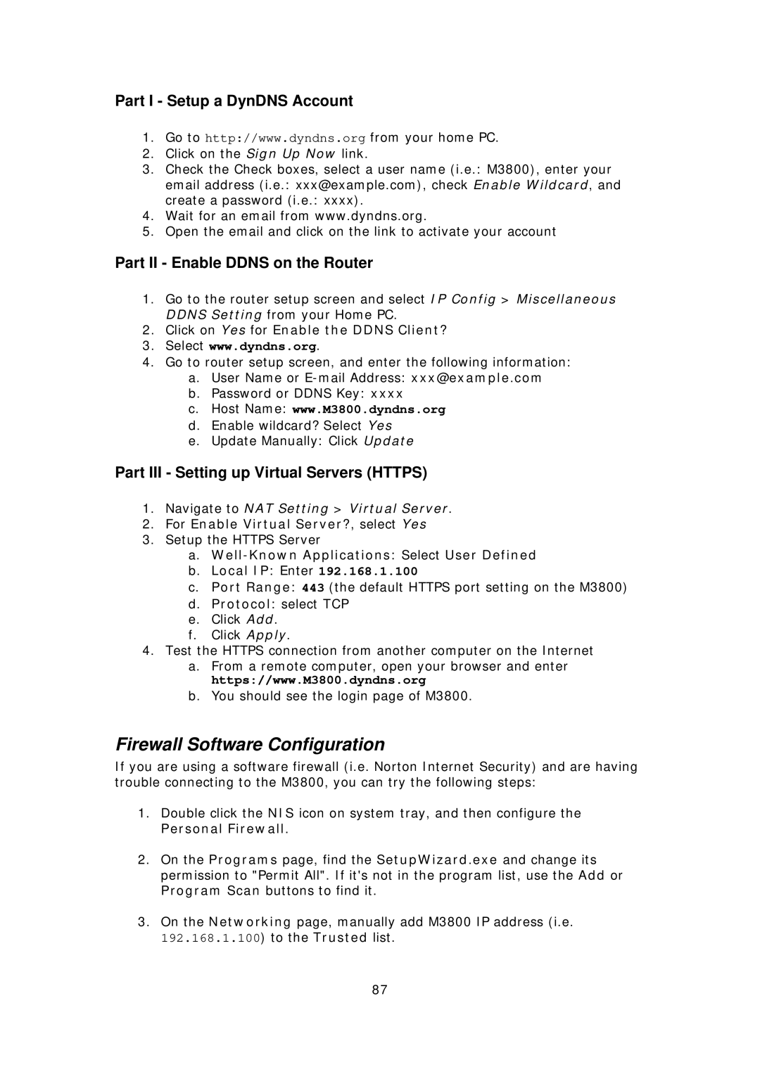 Thecus Technology M3800 Firewall Software Configuration, Part I Setup a DynDNS Account, Part II Enable Ddns on the Router 