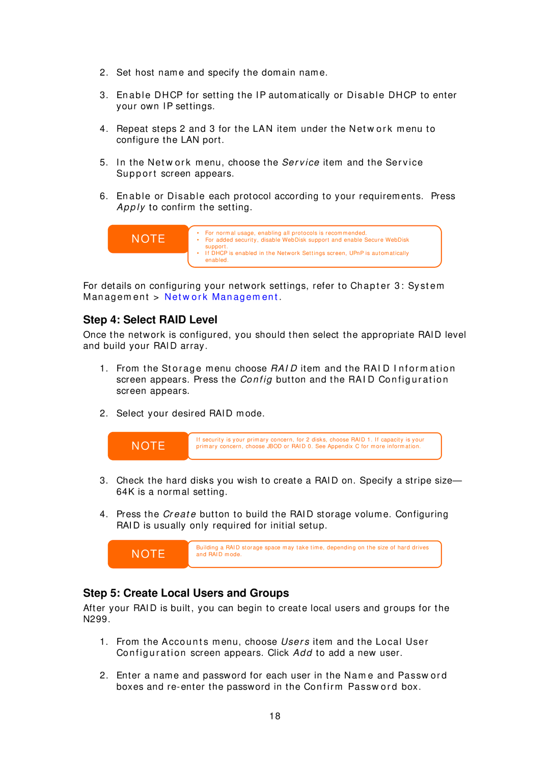 Thecus Technology N299 user manual Select RAID Level, Create Local Users and Groups 