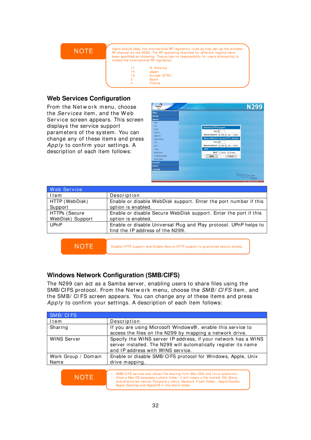 Thecus Technology N299 user manual Web Services Configuration, Windows Network Configuration SMB/CIFS 