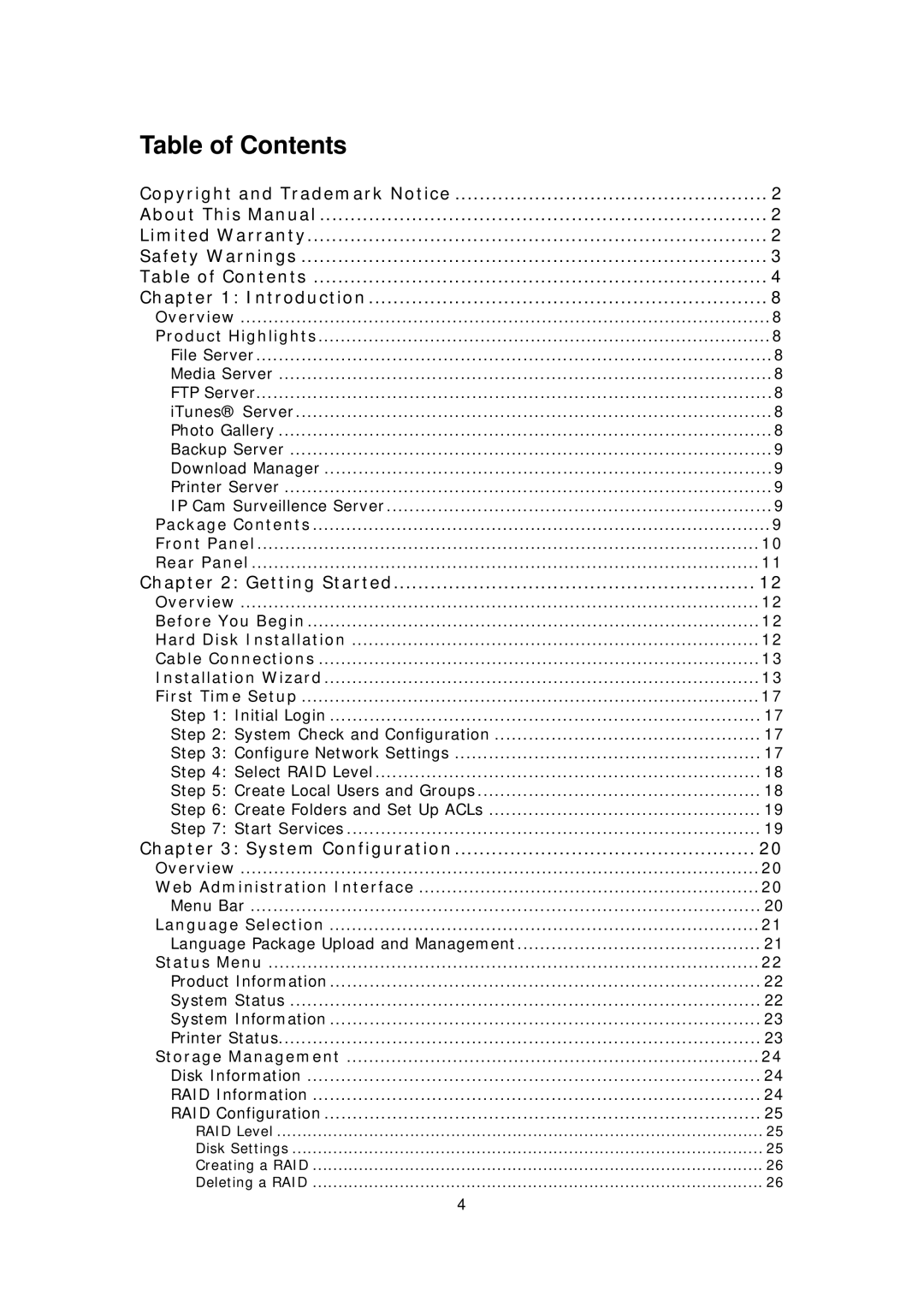 Thecus Technology N299 user manual Table of Contents 