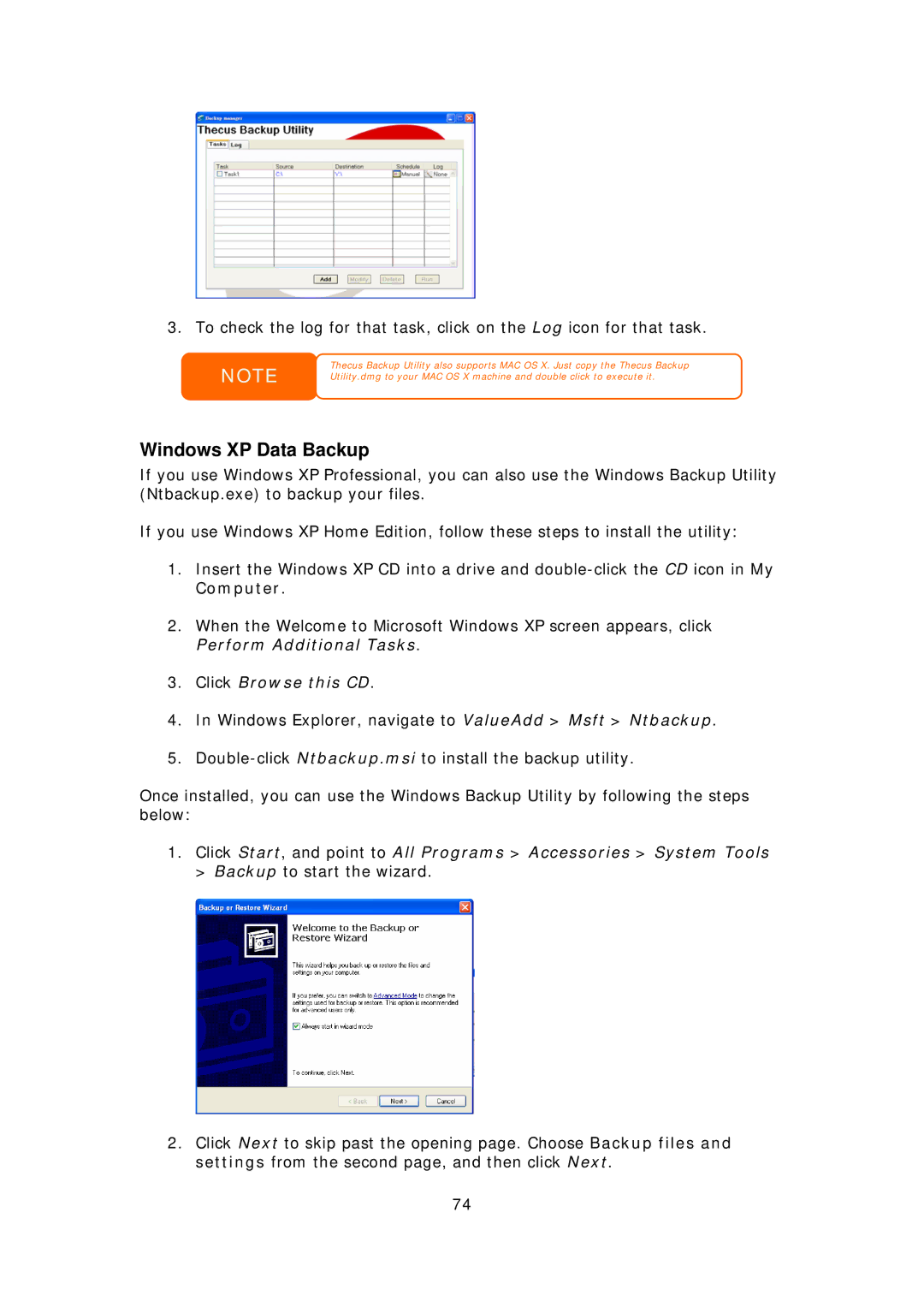 Thecus Technology N299 user manual Windows XP Data Backup, Click Browse this CD 