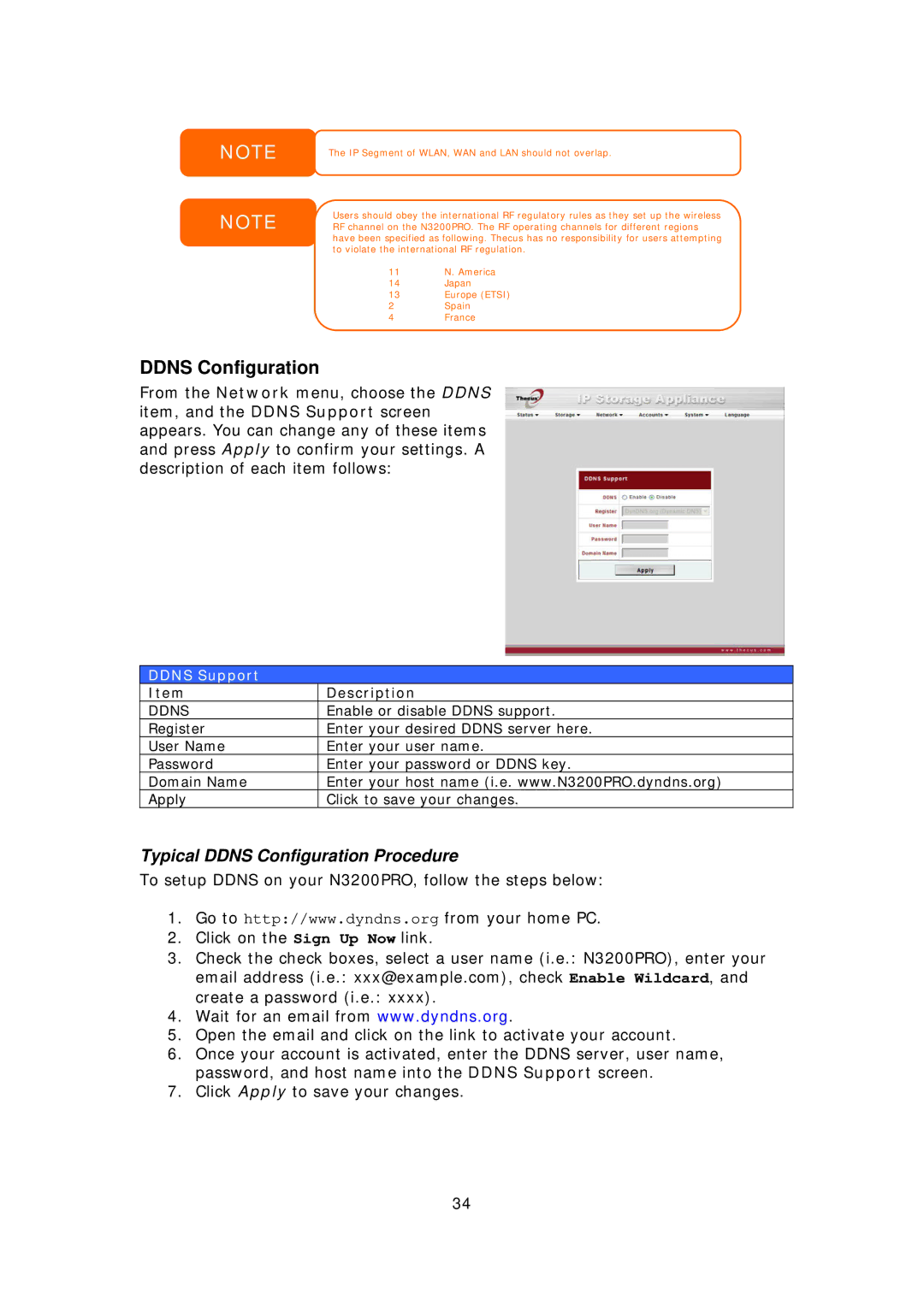 Thecus Technology N3200PRO manual Typical Ddns Configuration Procedure, Ddns Support 