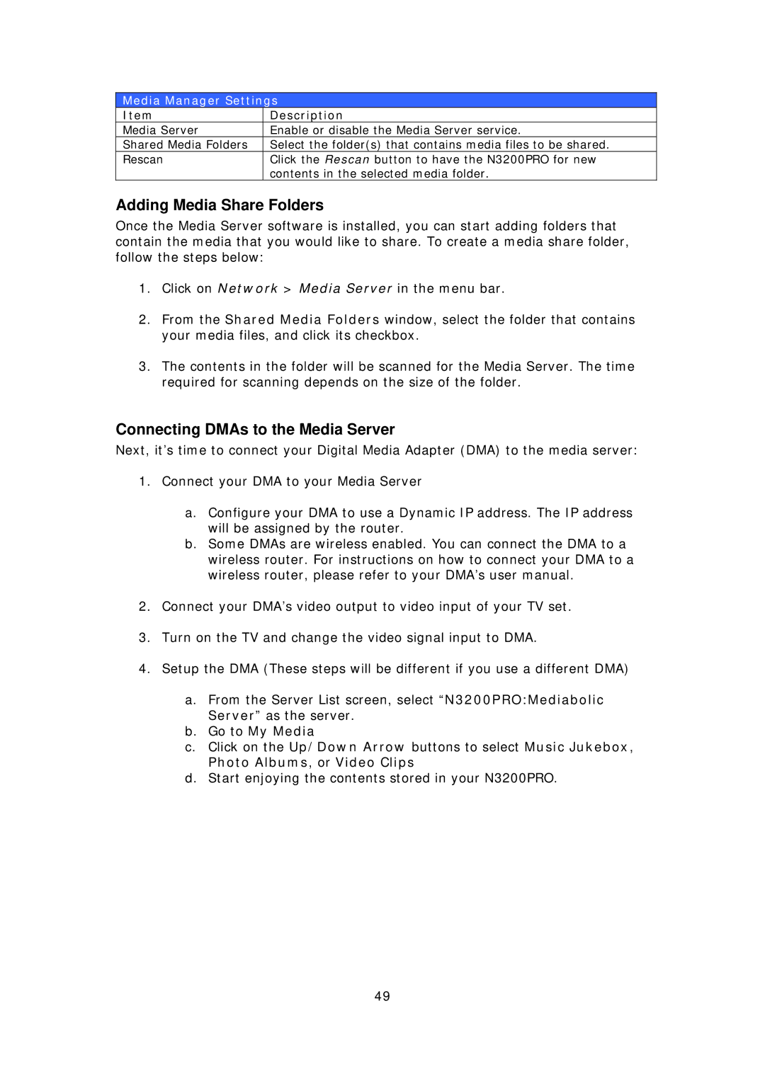 Thecus Technology N3200PRO manual Adding Media Share Folders, Connecting DMAs to the Media Server, Go to My Media 