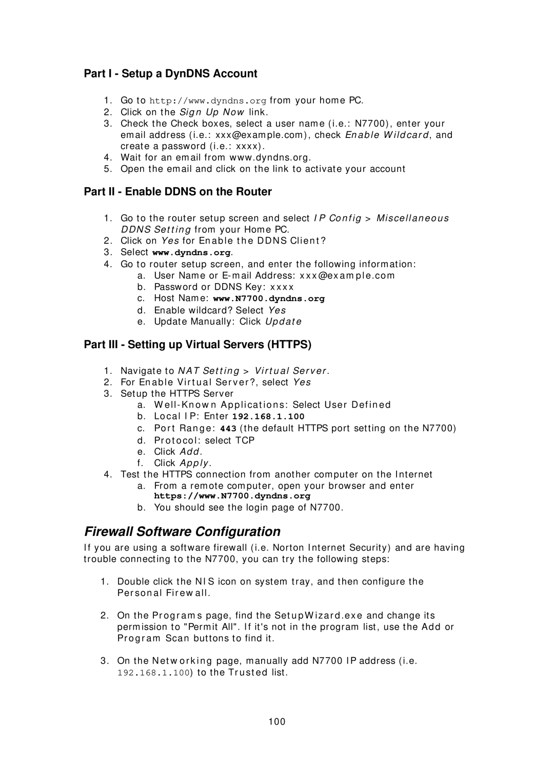 Thecus Technology N7700 Firewall Software Configuration, Part I Setup a DynDNS Account, Part II Enable Ddns on the Router 