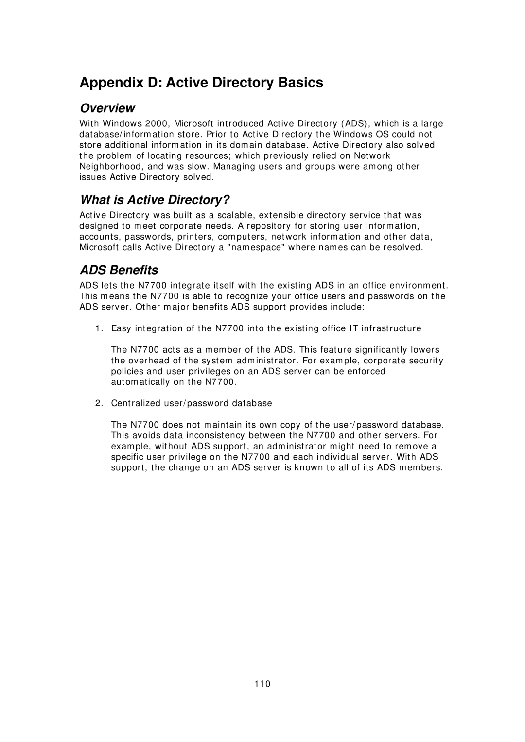 Thecus Technology N7700 user manual Appendix D Active Directory Basics, What is Active Directory?, ADS Benefits 