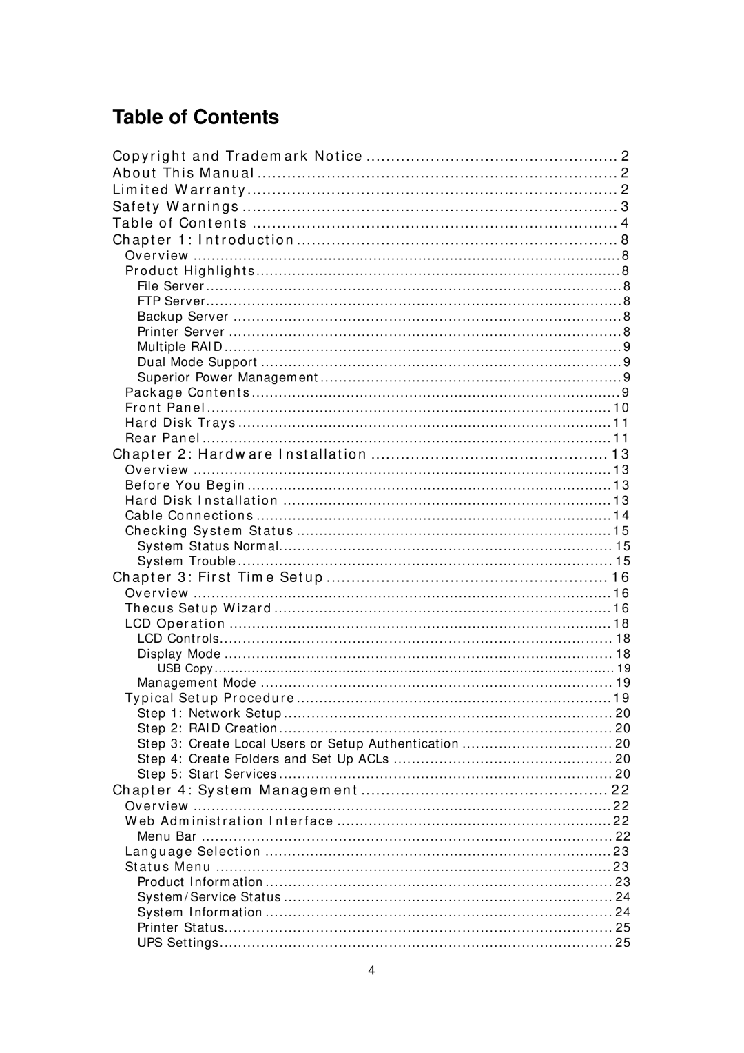 Thecus Technology N7700 user manual Table of Contents 