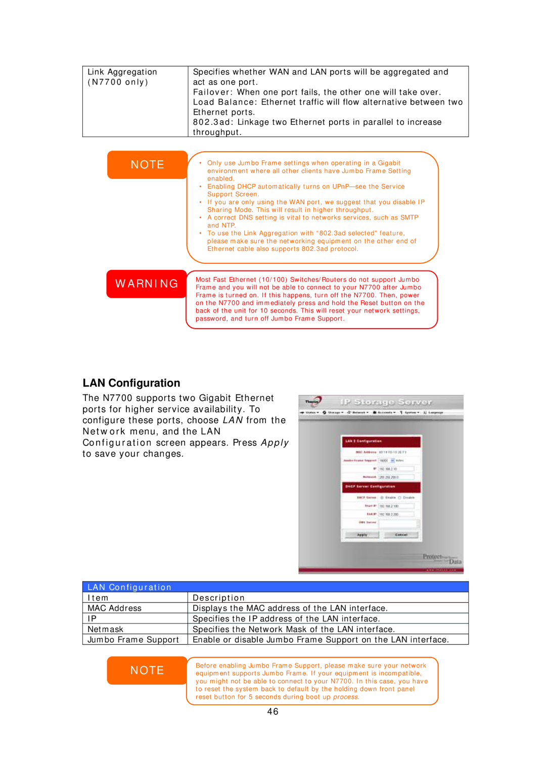 Thecus Technology user manual LAN Configuration, N7700 only 