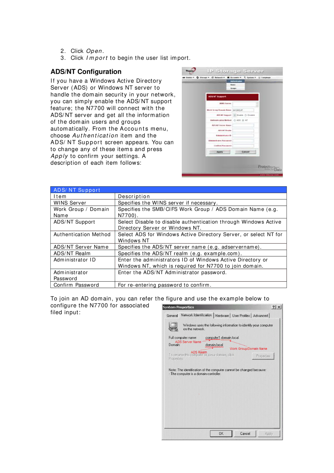 Thecus Technology N7700 user manual ADS/NT Configuration, ADS/NT Support 