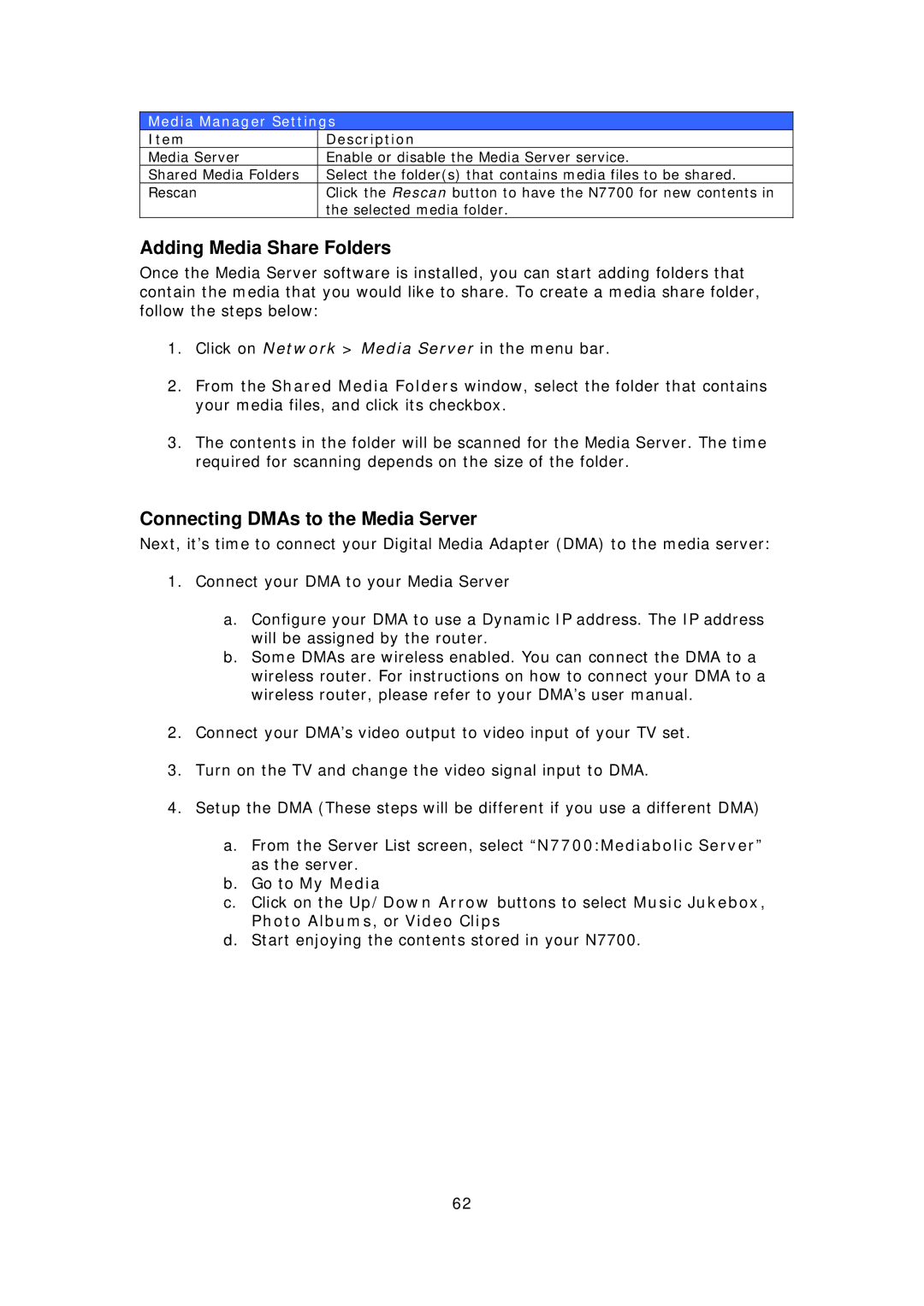 Thecus Technology N7700 user manual Adding Media Share Folders, Connecting DMAs to the Media Server, Go to My Media 