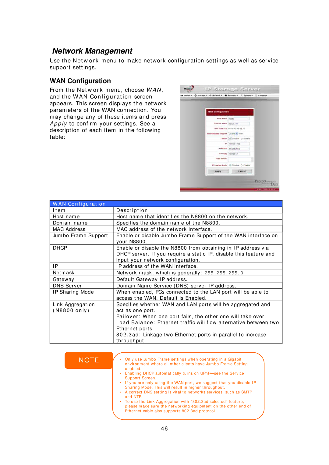 Thecus Technology user manual Network Management, WAN Configuration, Dhcp, N8800 only 