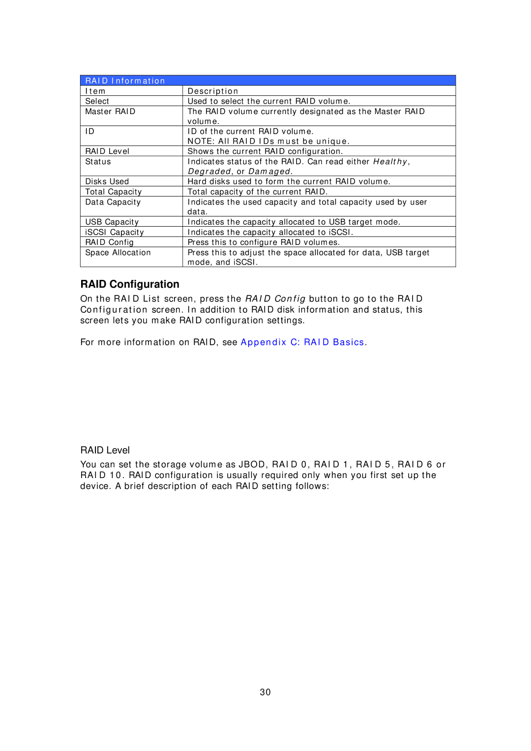 Thecus Technology N8800 user manual RAID Configuration, RAID Level, RAID Information 