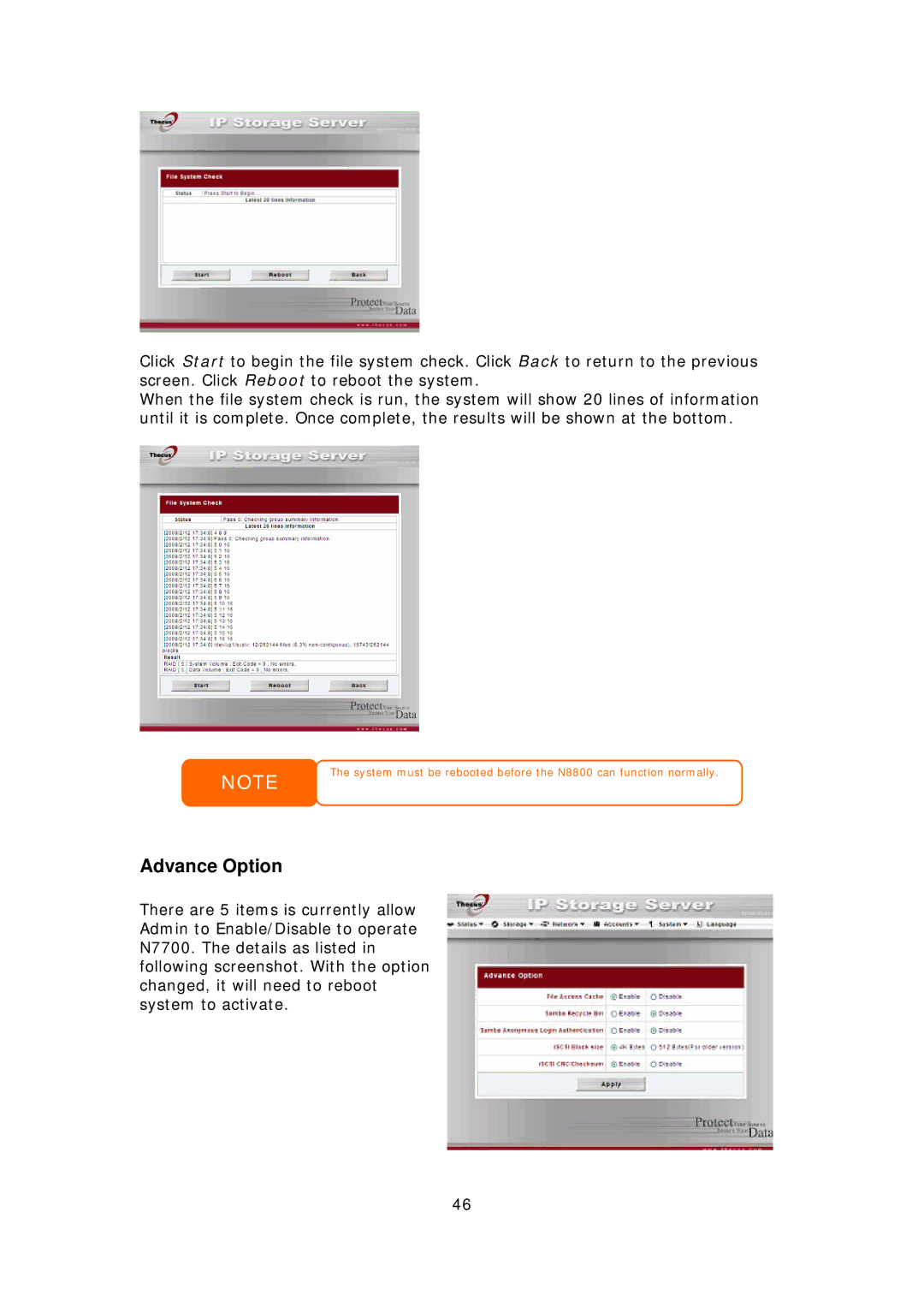 Thecus Technology N8800 user manual Advance Option 