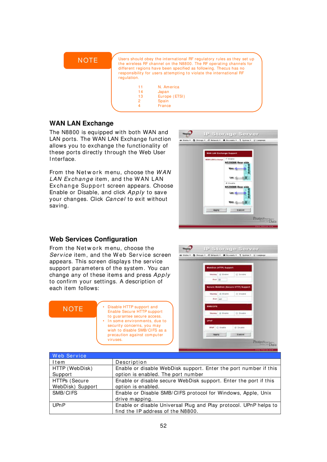 Thecus Technology N8800 user manual WAN LAN Exchange, Web Services Configuration, Smb/Cifs 