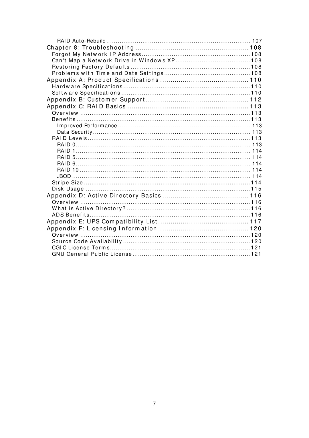 Thecus Technology N8800 user manual Problems with Time and Date Settings 108, 110, 113, 114, 115, 116, 120, 121 