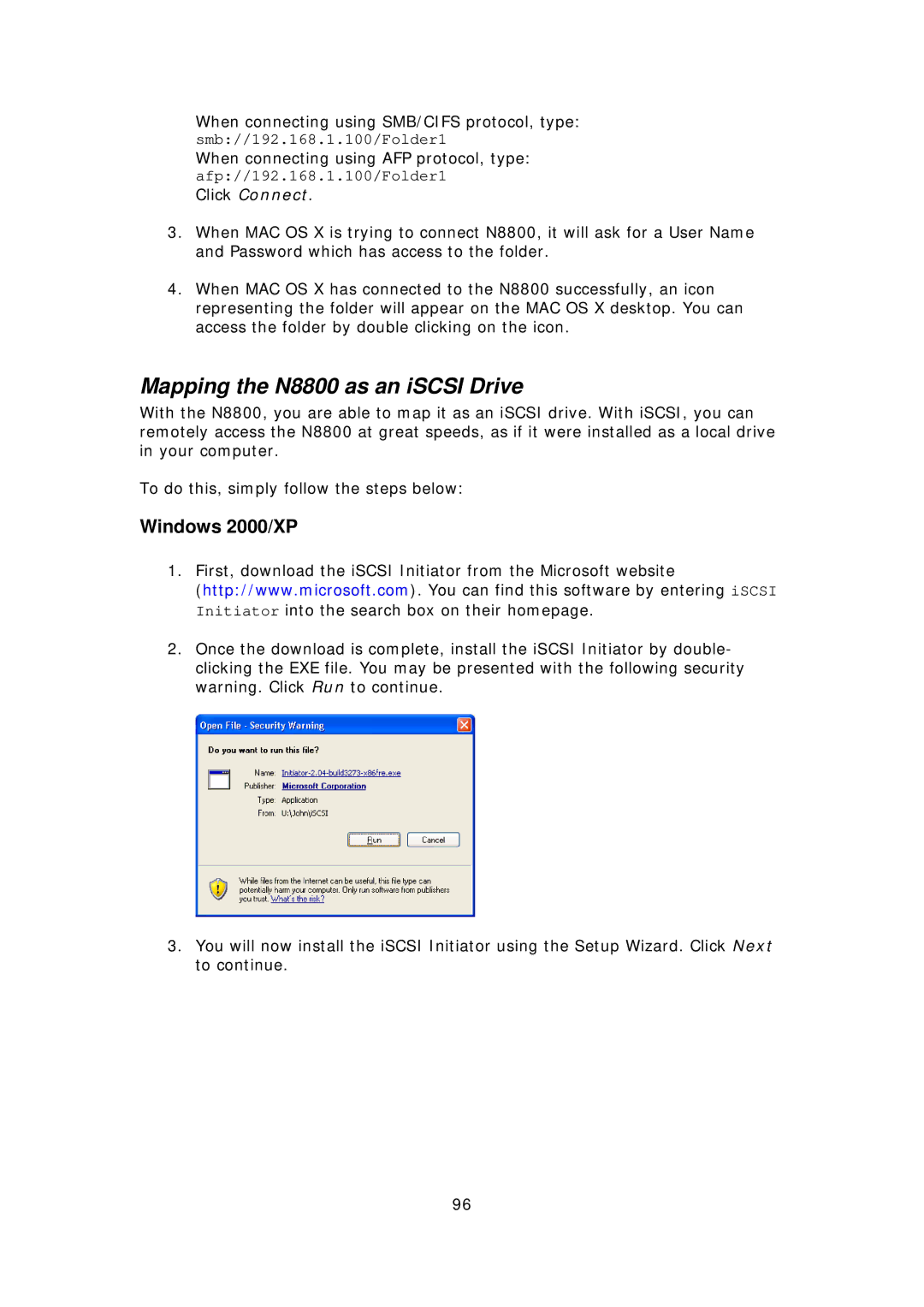 Thecus Technology user manual Mapping the N8800 as an iSCSI Drive, Windows 2000/XP 