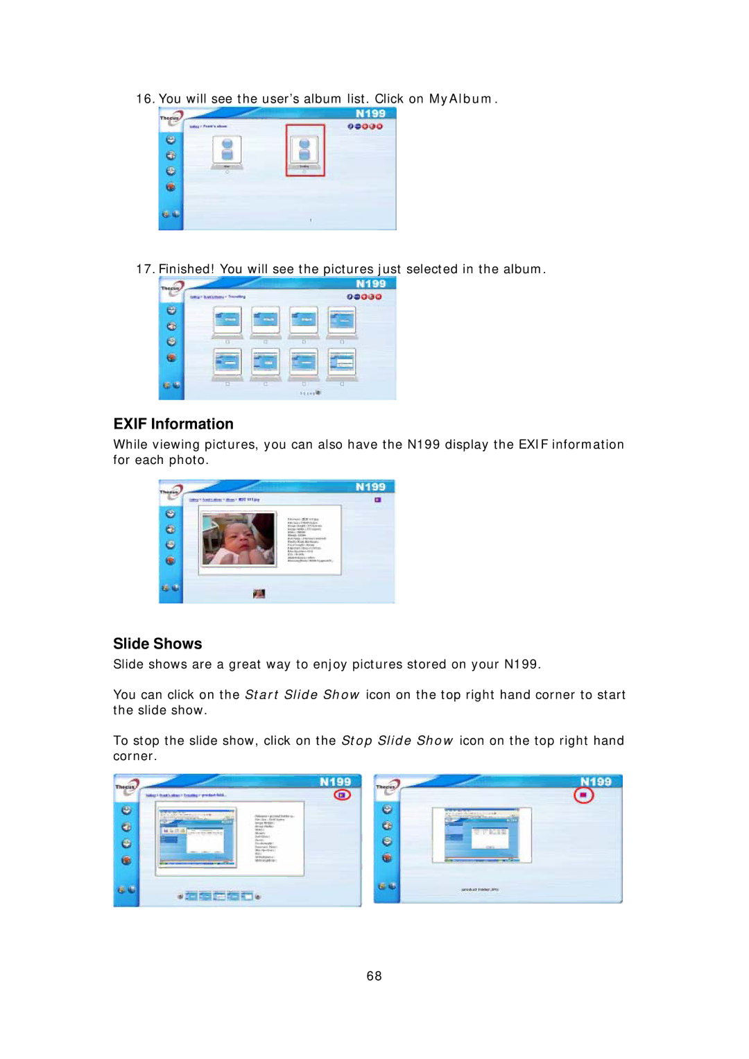 Thecus Technology Thecus N199 user manual Exif Information, Slide Shows 