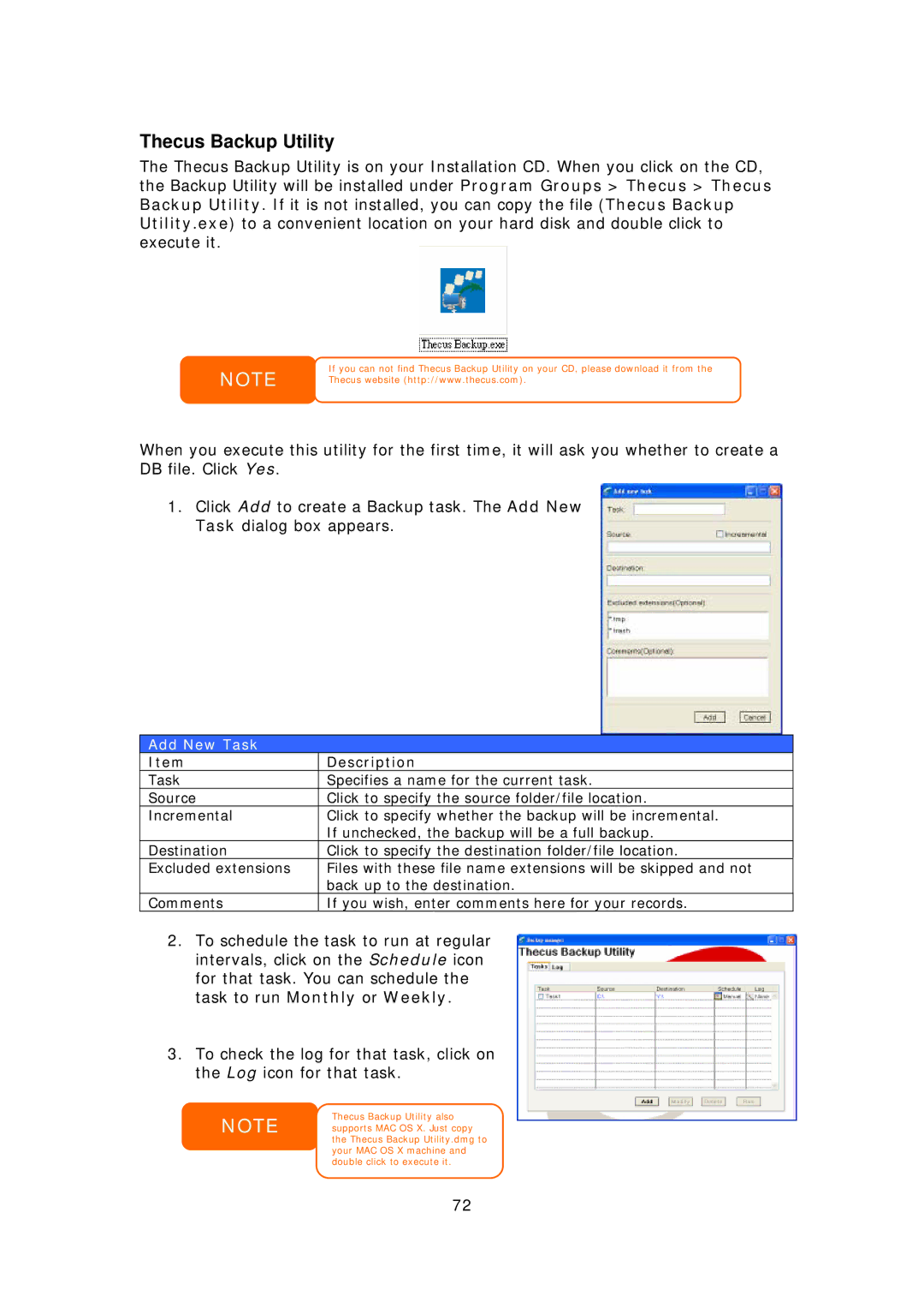 Thecus Technology Thecus N199 user manual Thecus Backup Utility, Add New Task 