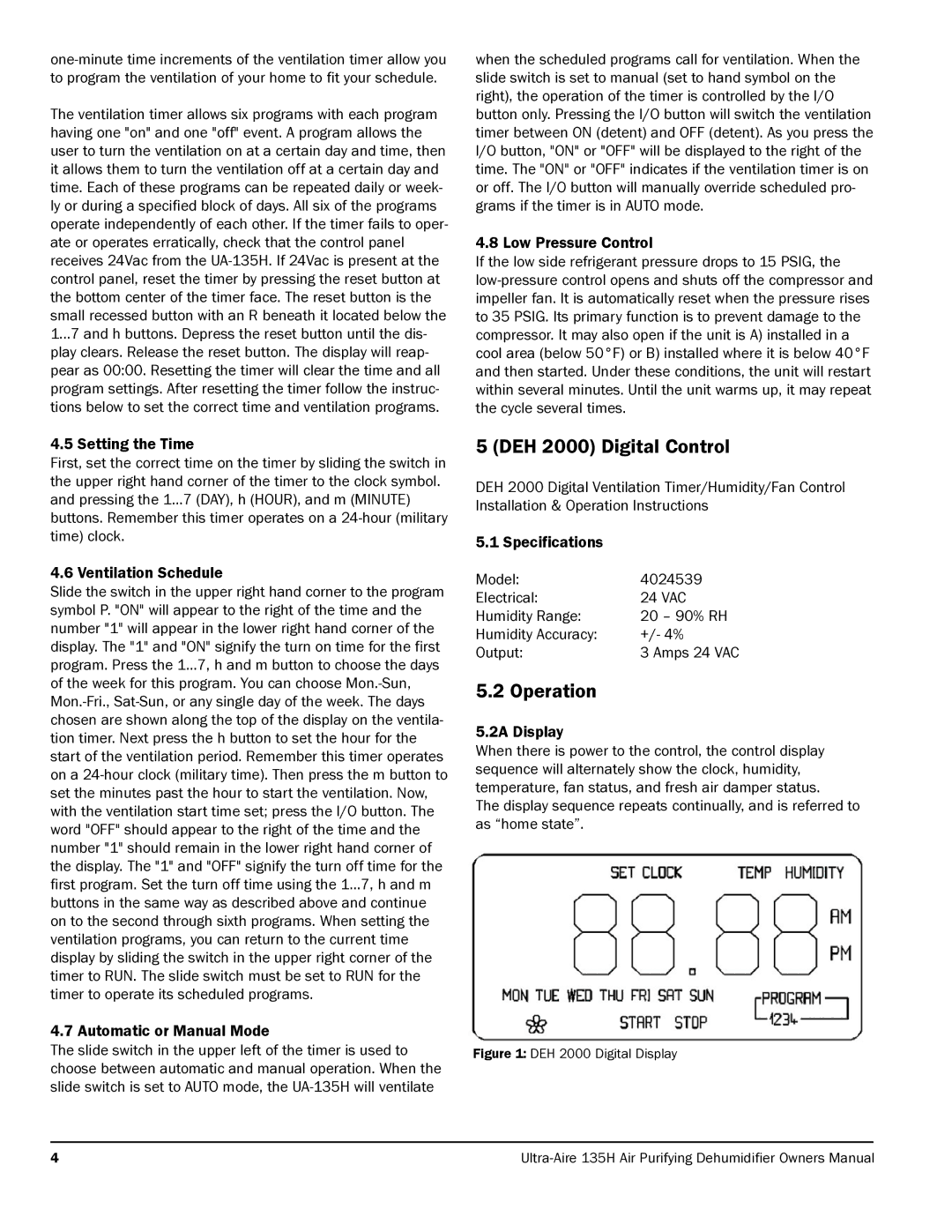 Therma-Stor Products Group 135H owner manual DEH 2000 Digital Control 